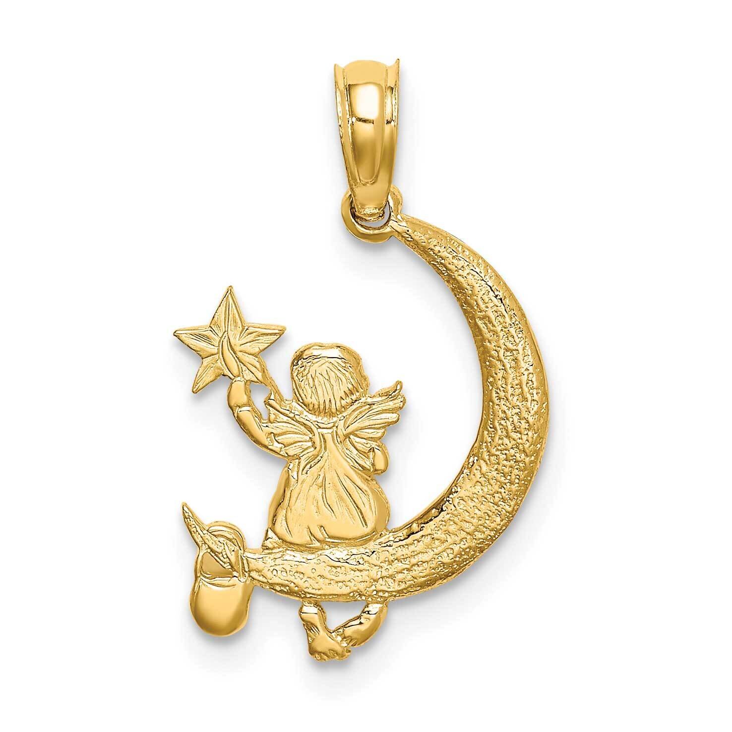 Angel Holding A Star On A Half Moon Charm 14k Gold K6615, MPN: K6615, 637218002436
