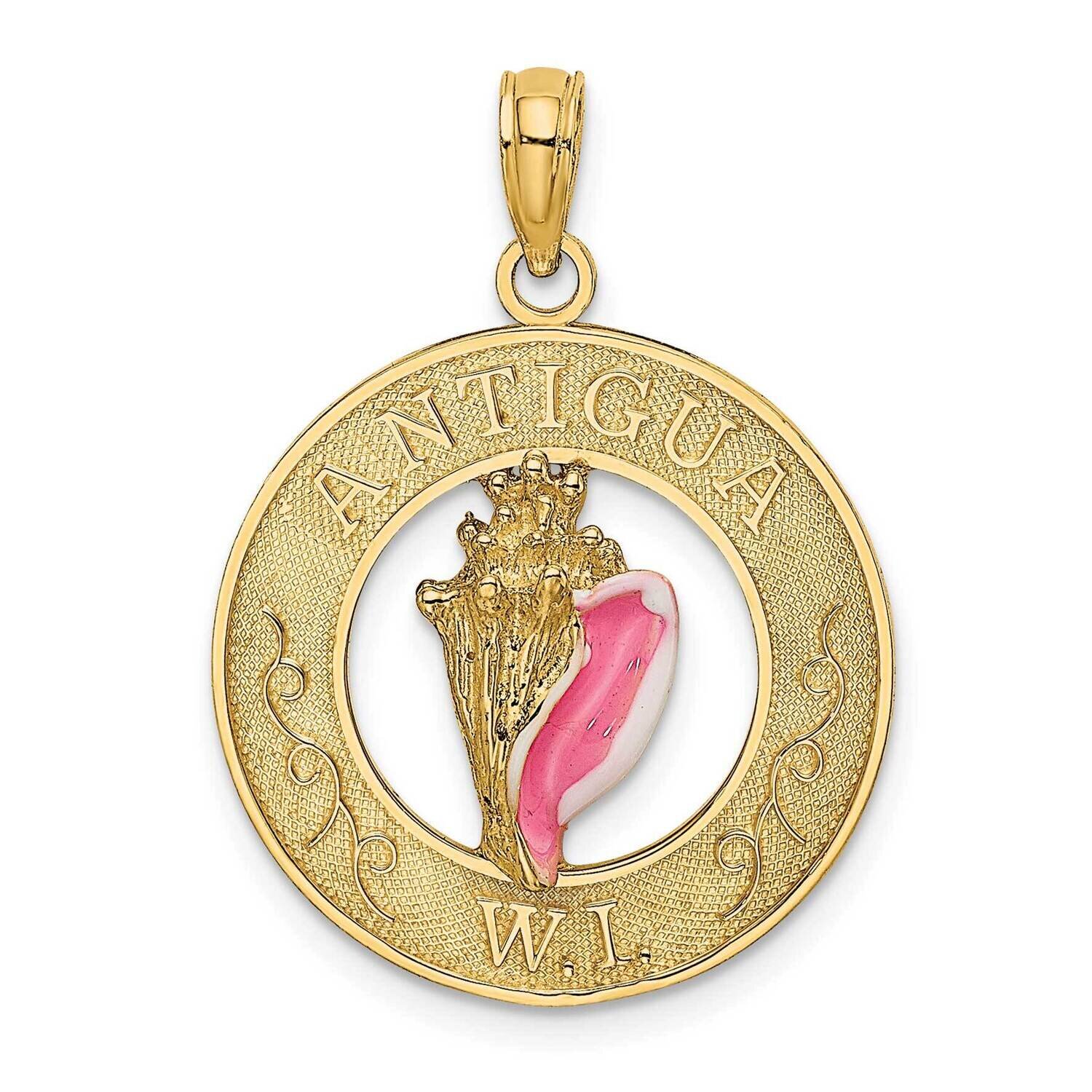 Antigua Wi On Round Frame with Enamel Conch Shell Charm 14k Gold K6646, MPN: K6646, 637218151950