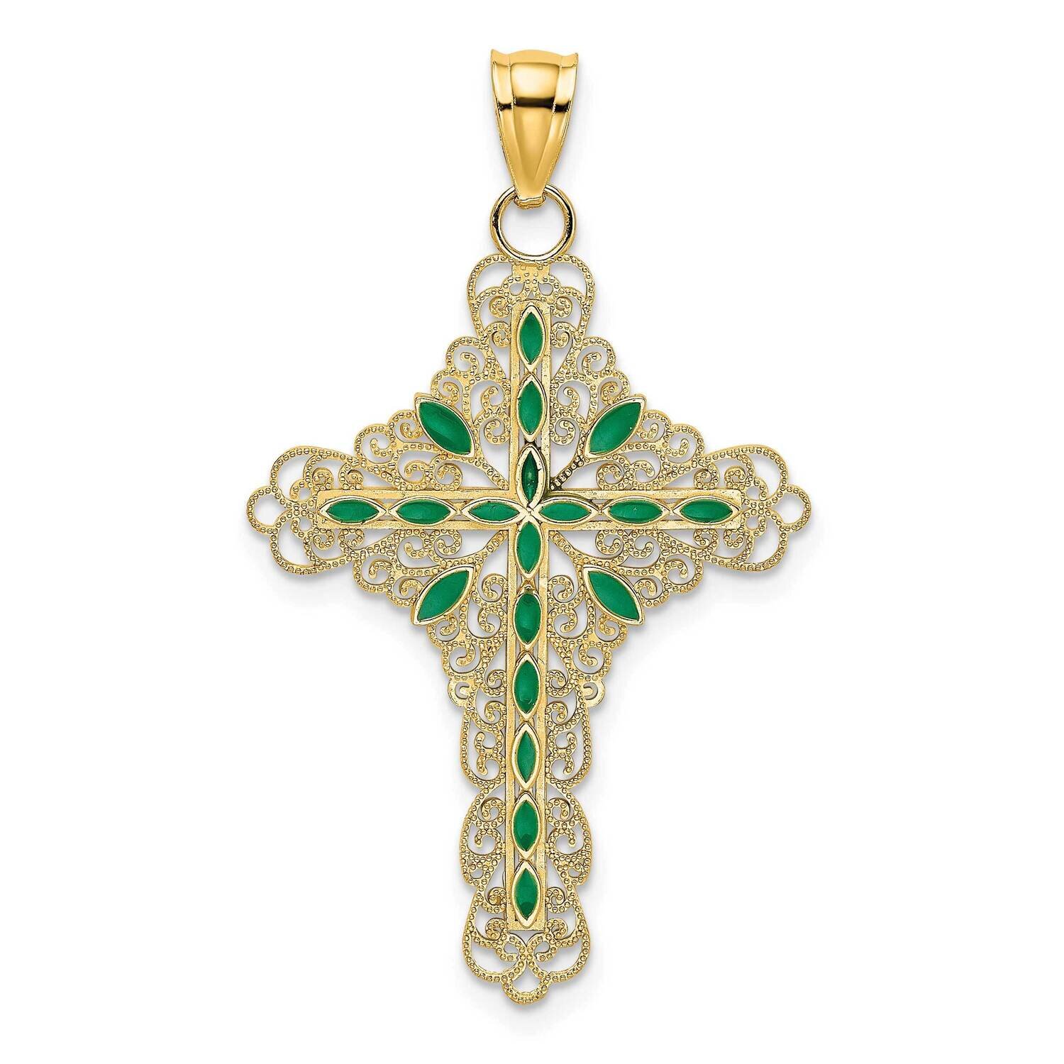 Green Enamel Filigree Cross Charm 14k Gold K6648, MPN: K6648, 637218118038