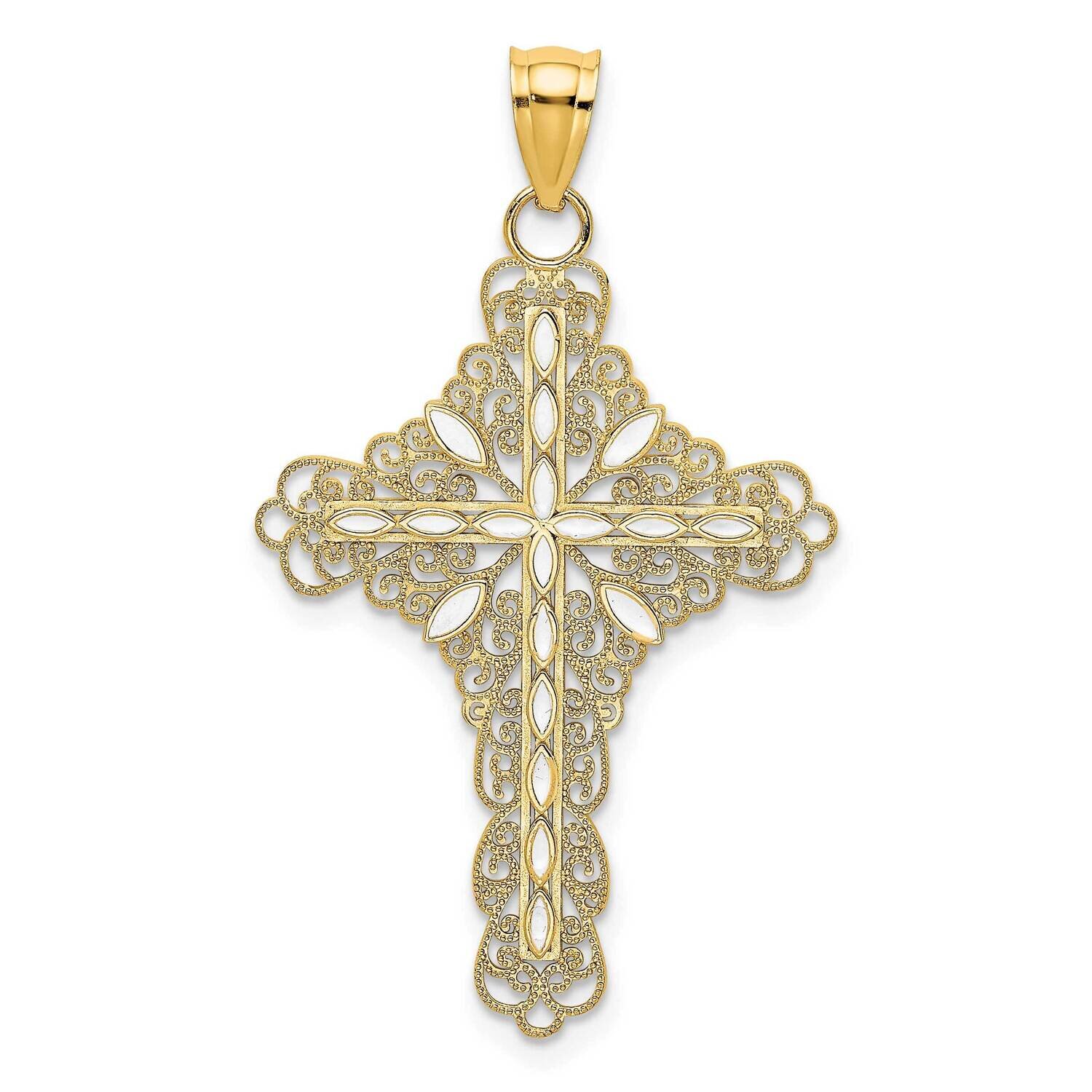 White Enamel Filigree Cross Charm 14k Gold K6650, MPN: K6650, 637218104970