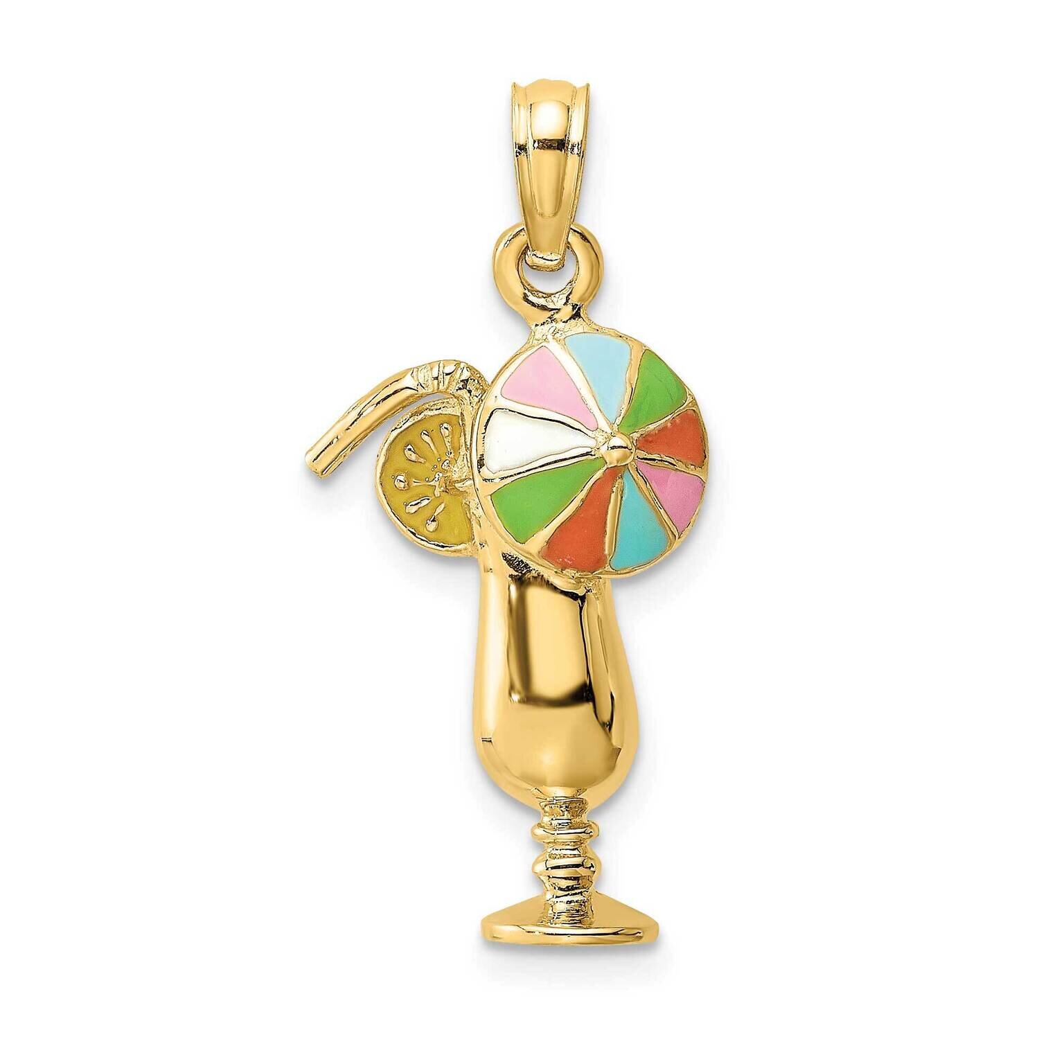 Tropical Drink with Multi-Colored Enamel Umbrella Charm 14k Gold K6677, MPN: K6677, 637218110629