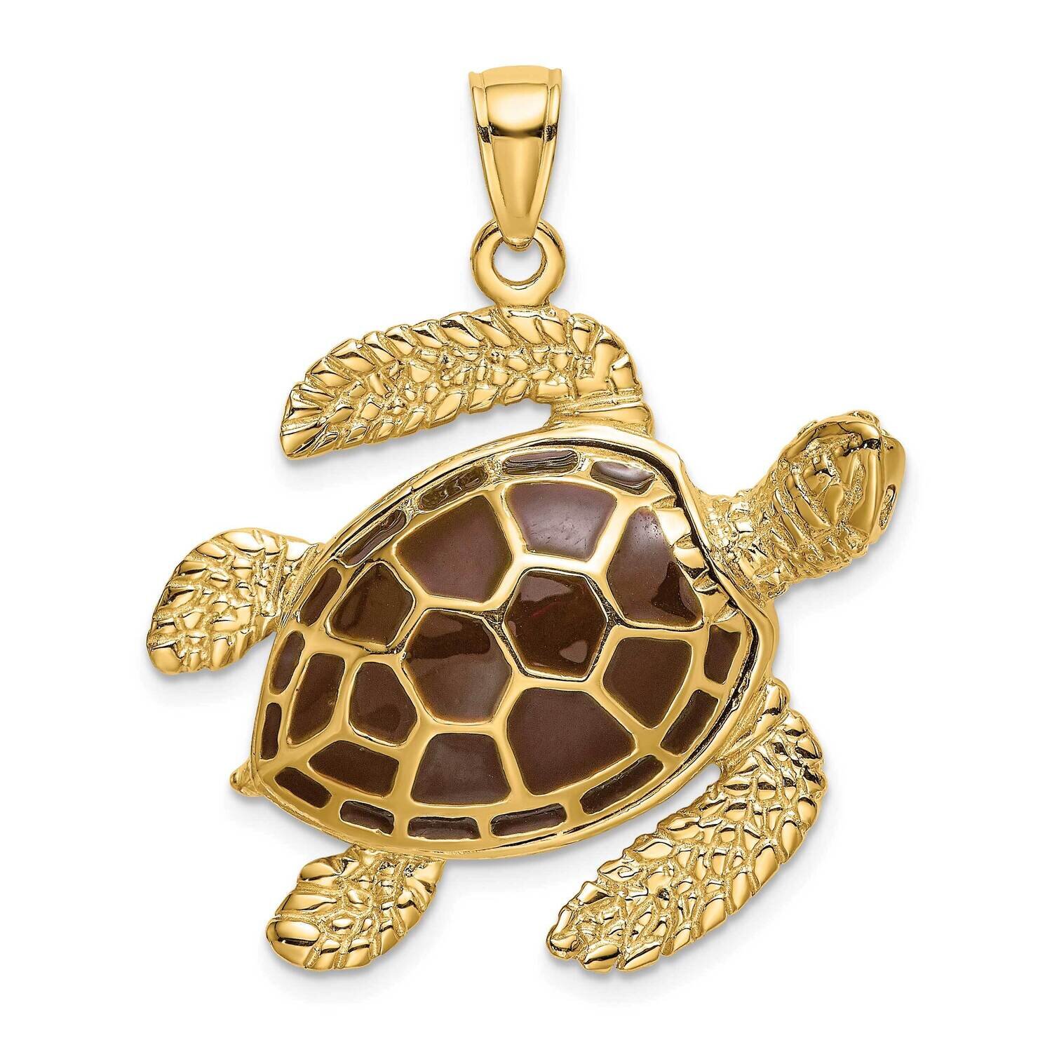 Brown Enamel Large Sea Turtle Charm 14k Gold 3-D K6716, MPN: K6716, 637218117970