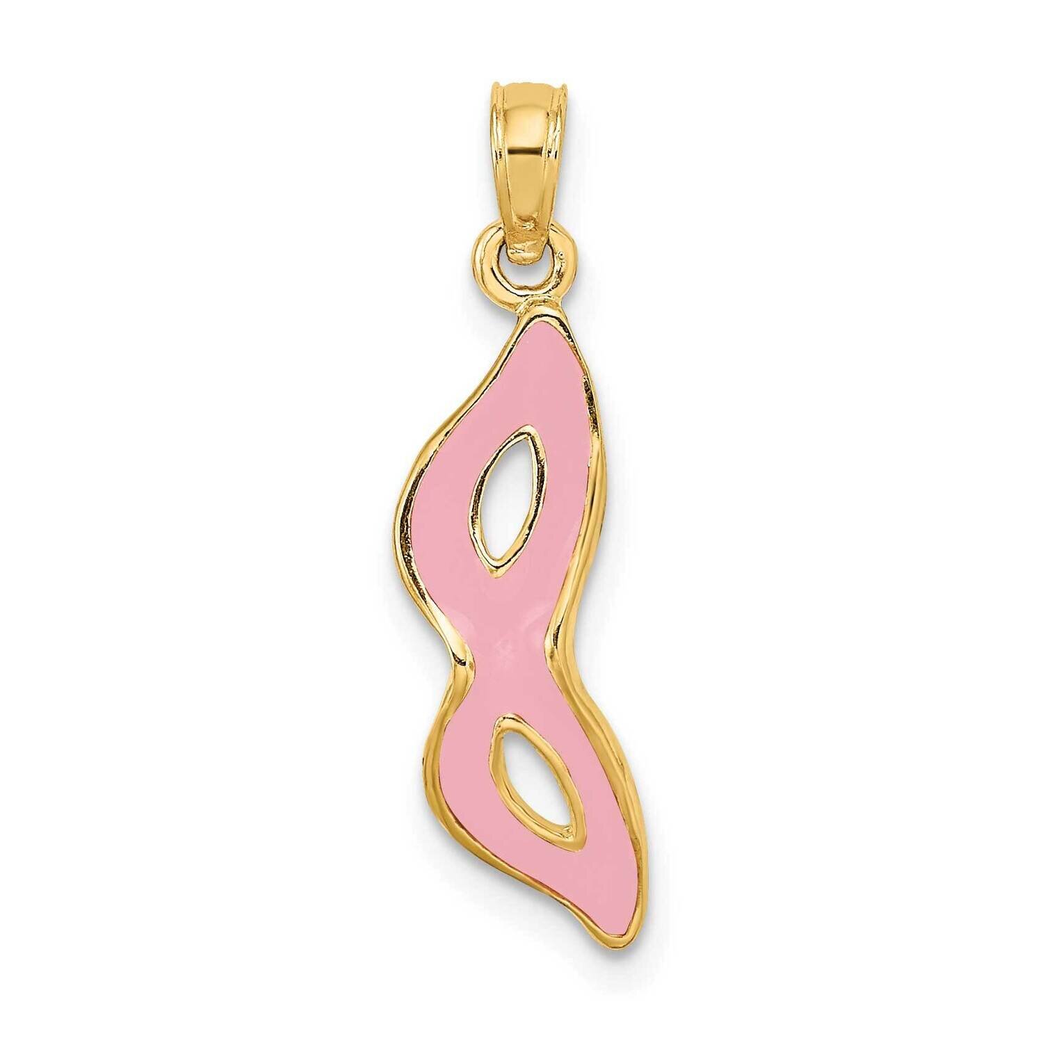 Beveled with Pink Enamel Masquerade Mask Pendant 14k Gold 3-D K6723, MPN: K6723, 637218114542