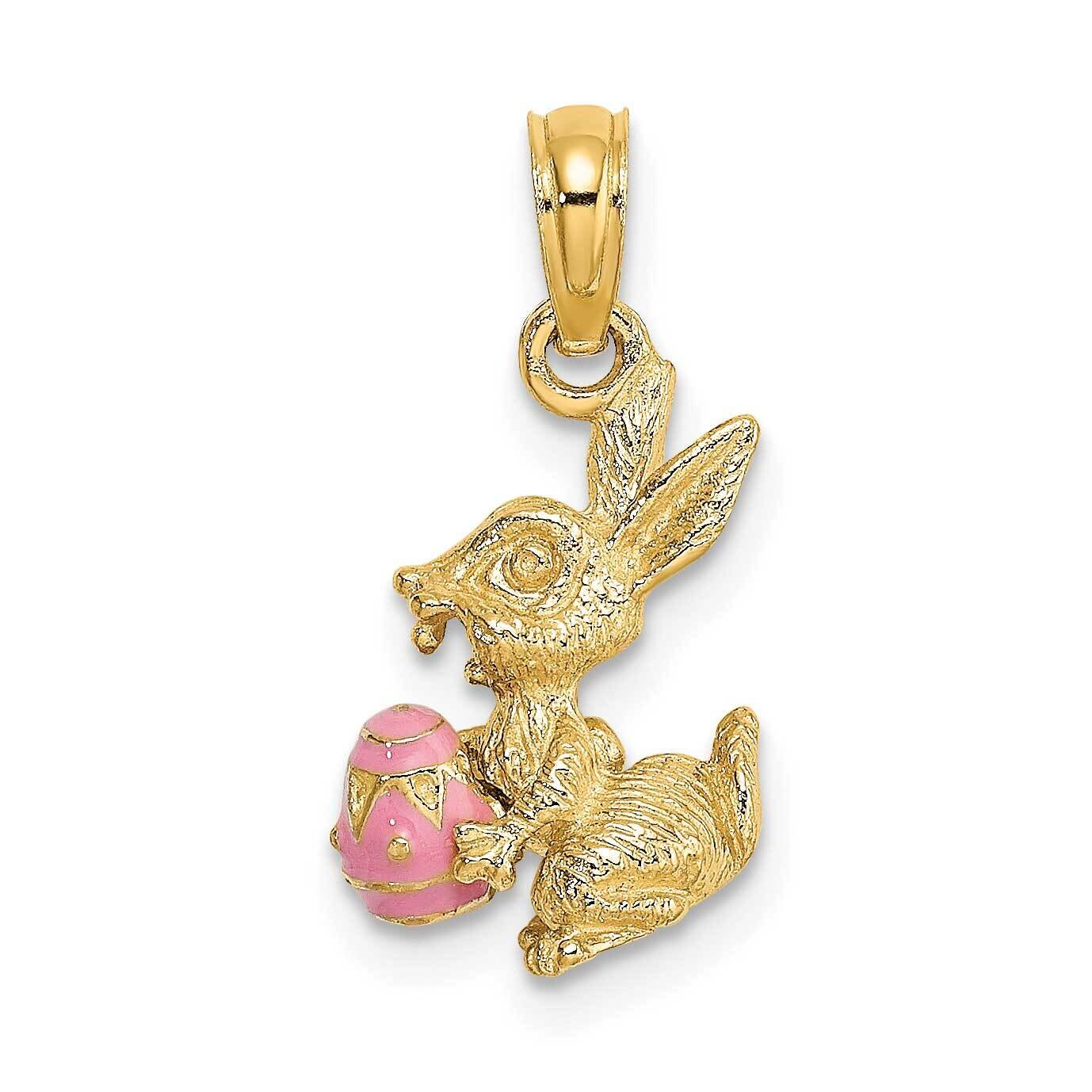 Pink Enameled Easter Bunny with Egg Charm 14k Gold 3-D K6742