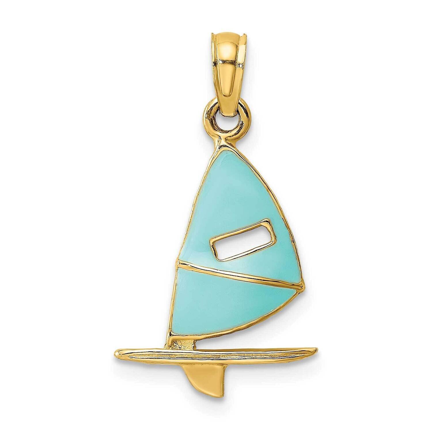 Aqua Enameled Windsail Surf Board Charm 14k Gold K6763, MPN: K6763, 637218121977