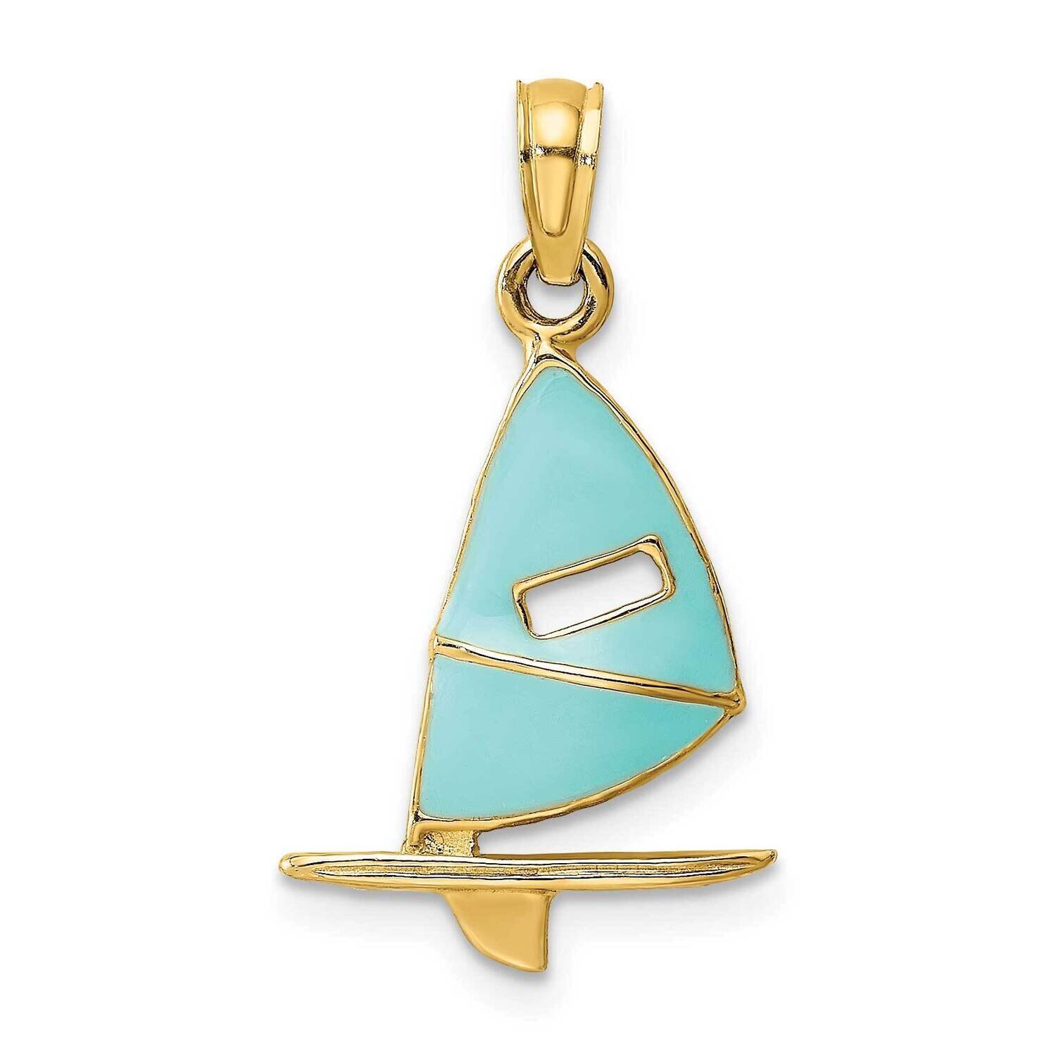 Aqua Enameled Windsail Surf Board Charm 14k Gold K6763