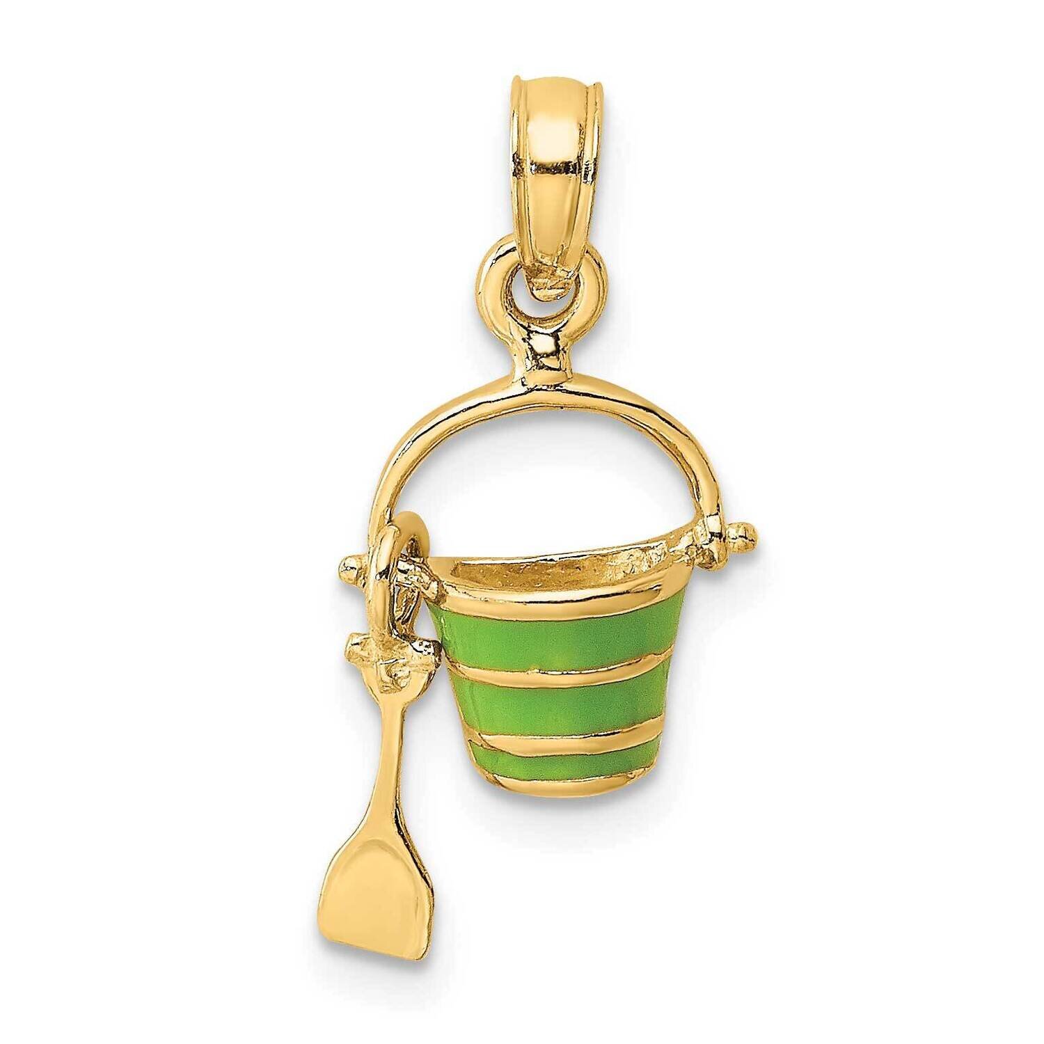 Green Enameled Beach Bucket with Moveable Shovel Charm 14k Gold 2-D K6768, MPN: K6768, 637218122011