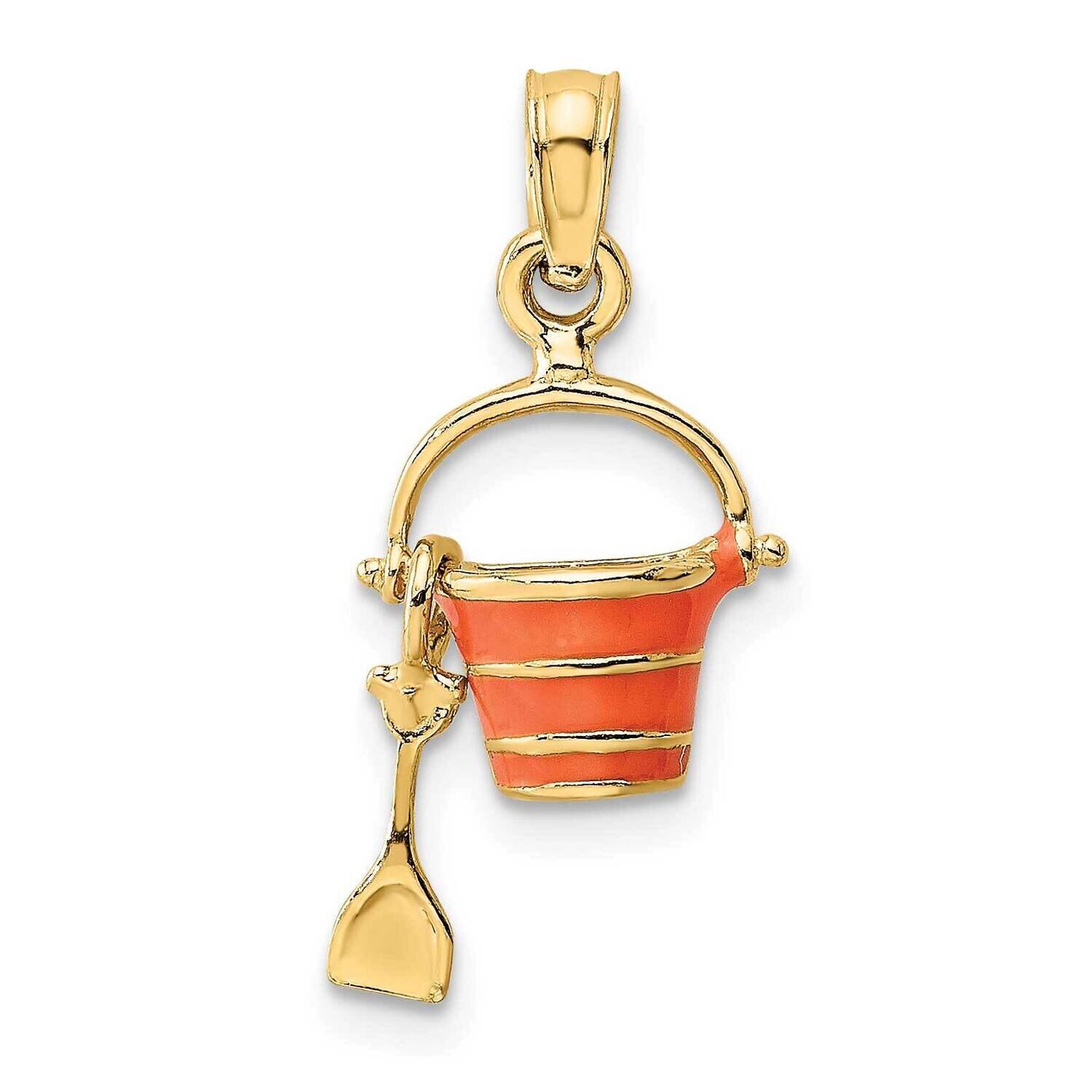 Orange Enameled Beach Bucket with Moveable Shovel Charm 14k Gold 2-D K6769, MPN: K6769, 637218122028