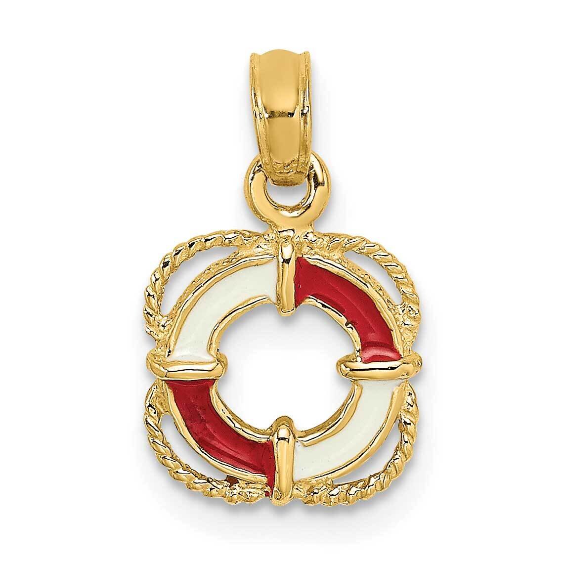 Red White Enameled Lifesaver Ring Charm 14k Gold K6770
