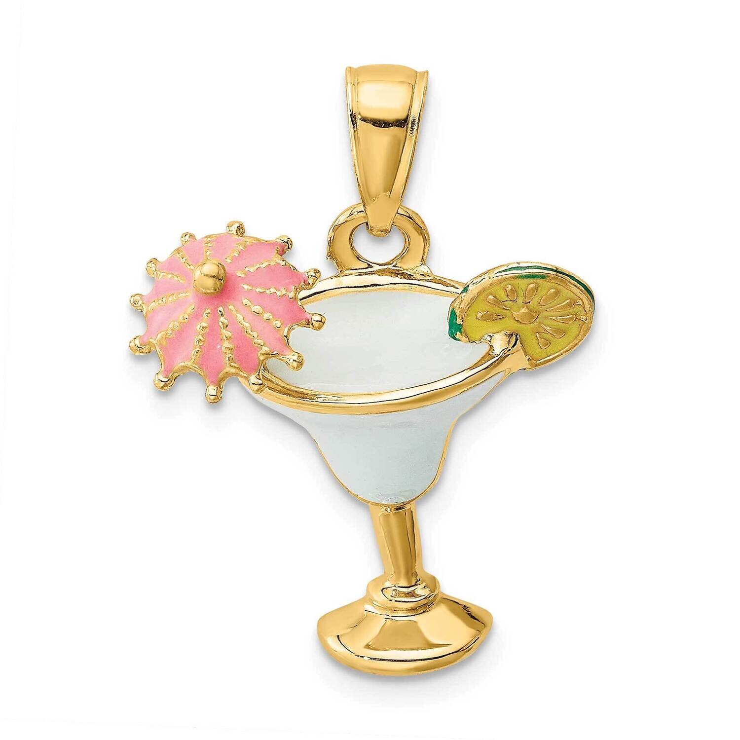 Enameled Margarita Drink with Umbrella Lime Charm 14k Gold 2-D K6776, MPN: K6776, 637218122103