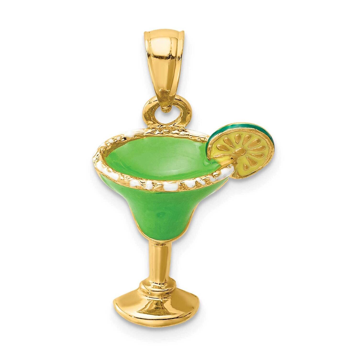 Green Enameled Salted Margarita Drink with Lime Charm 14k Gold 2-D K6781, MPN: K6781, 637218122172