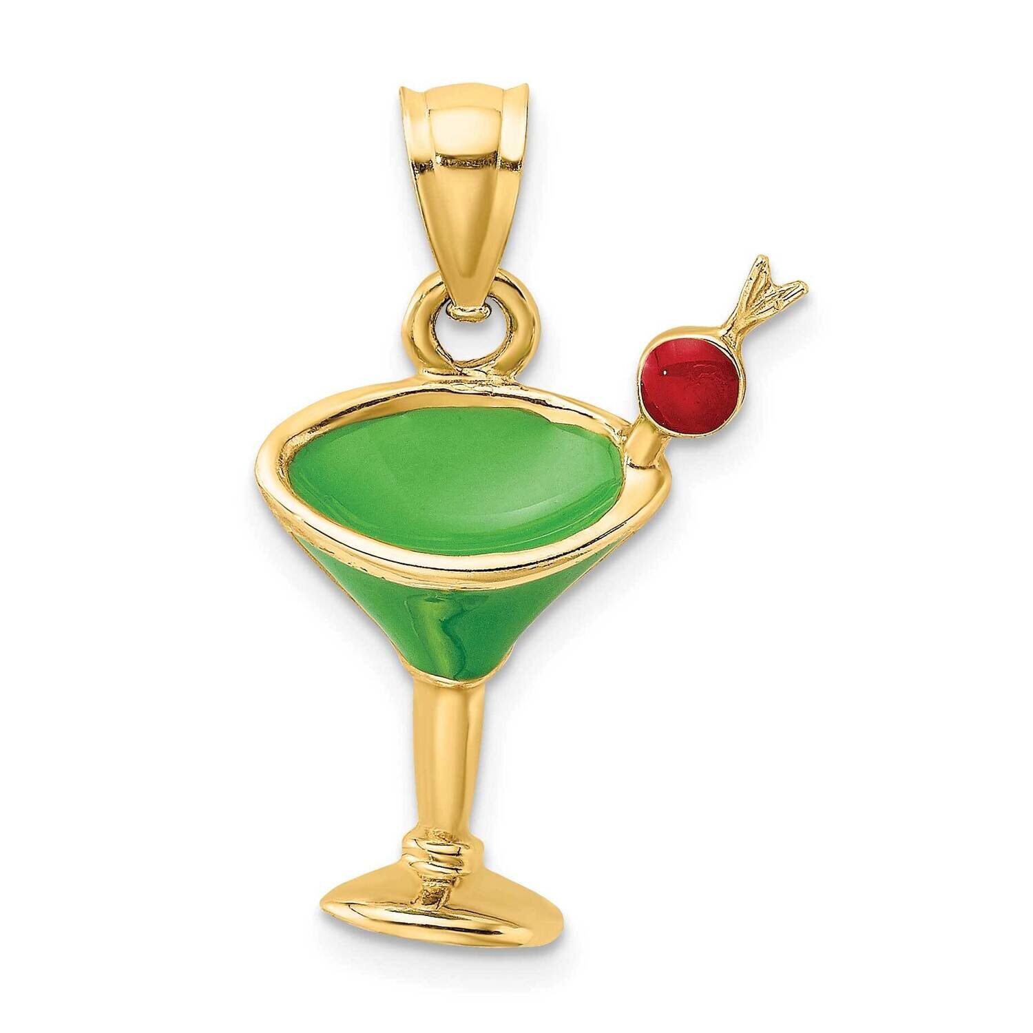 Green Enameled Martini with Cherry Charm 14k Gold 2-D K6789, MPN: K6789, 637218122264