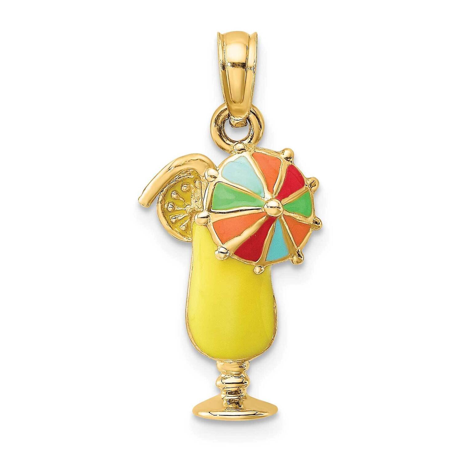 2D Yellow Enameled Tropical Drink with Multi-Colored Umbrella Charm 14k Gold K6795, MPN: K6795, 637…