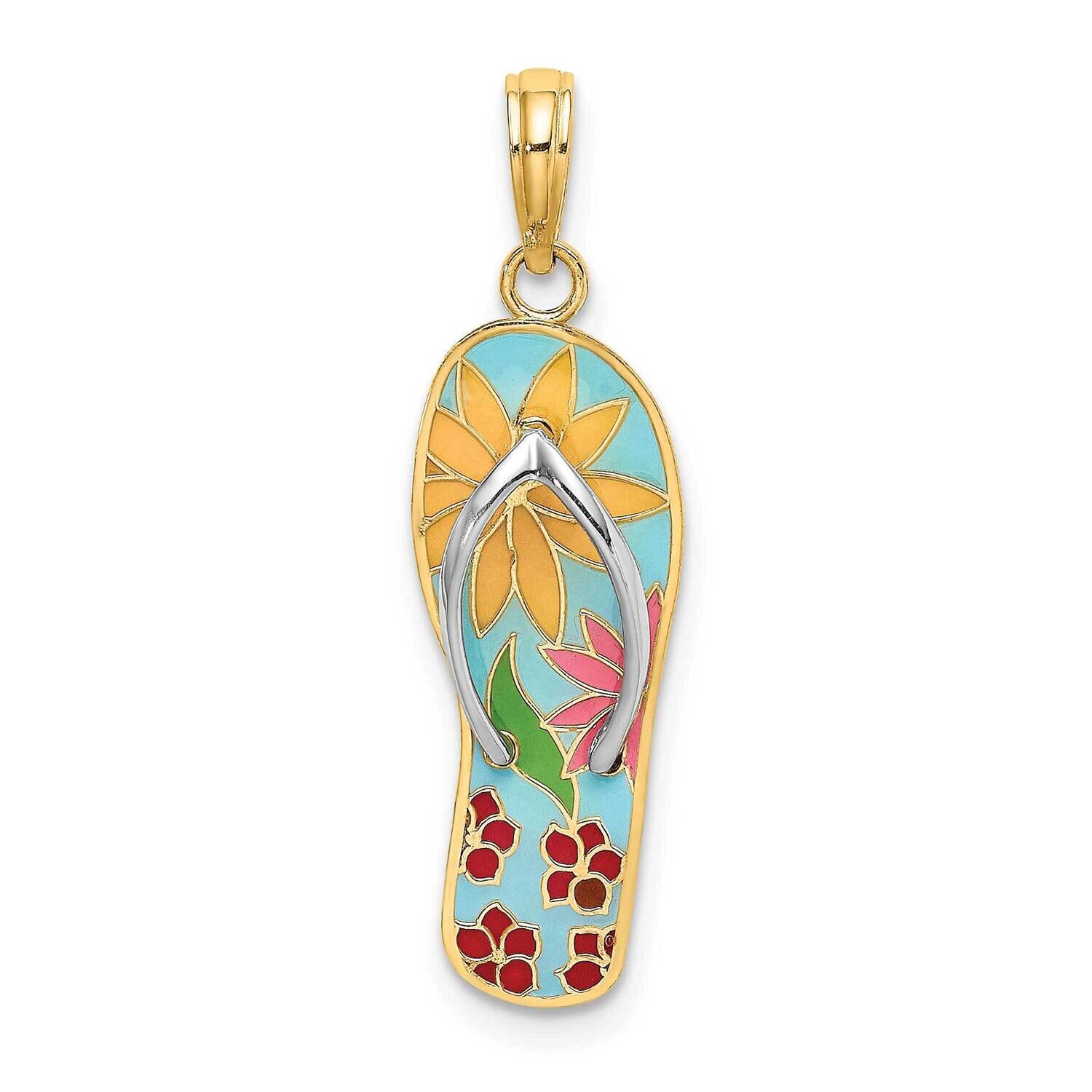 Multi-Colored Enamel Fuschia Flowers On Flip-Flop Charm 14k Gold K6805, MPN: K6805, 637218123308