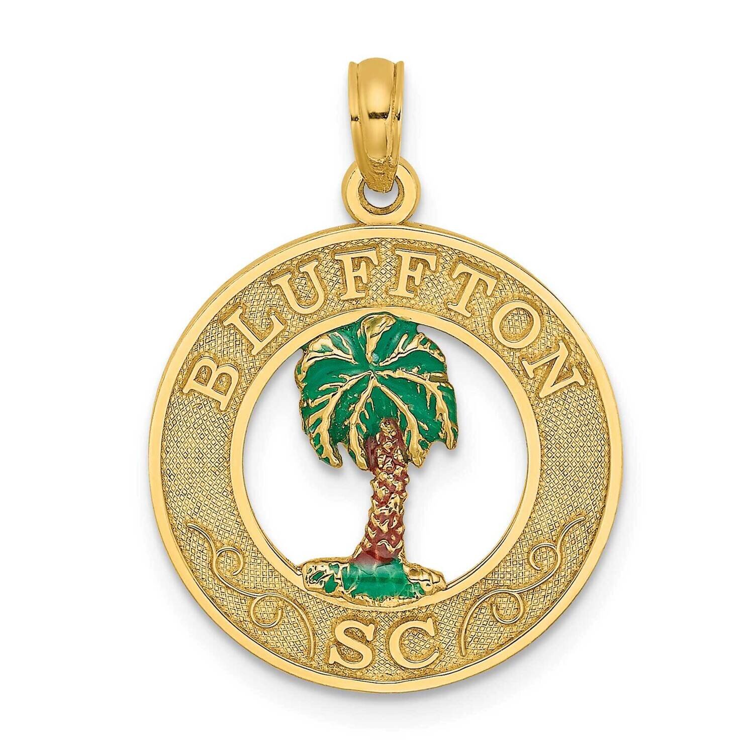 Bluffton Sc On Round Frame with Enameled Palm Tree Charm 14k Gold K6812, MPN: K6812, 637218124190