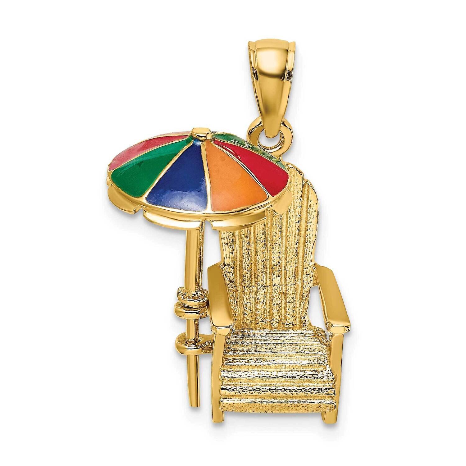 Enamel Umbrella Beach Chair Charm 14k Gold 3-D K6828, MPN: K6828, 637218125357