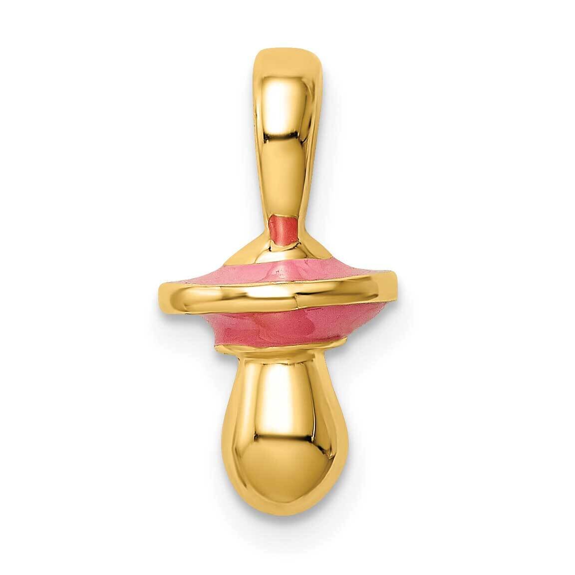 Pink Enamel Pacifier Charm 14k Gold 3-D K6829