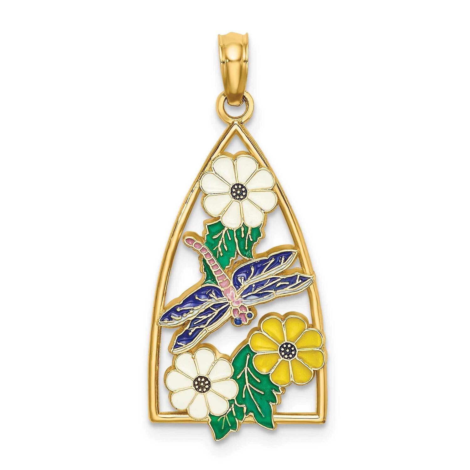 Dragonfly Flowers In Triangle Charm 14k Gold Enamel K6835, MPN: K6835, 637218126002