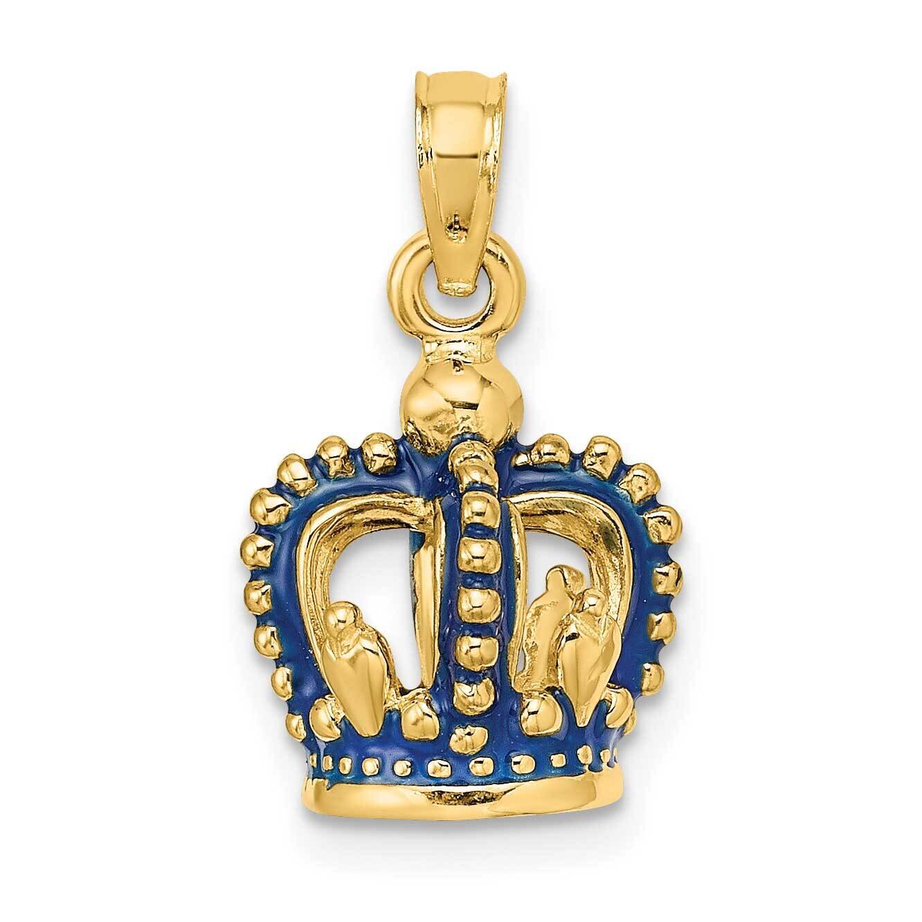 Blue Enamel Crown Charm 14k Gold 3-D K6840, MPN: K6840, 637218127122