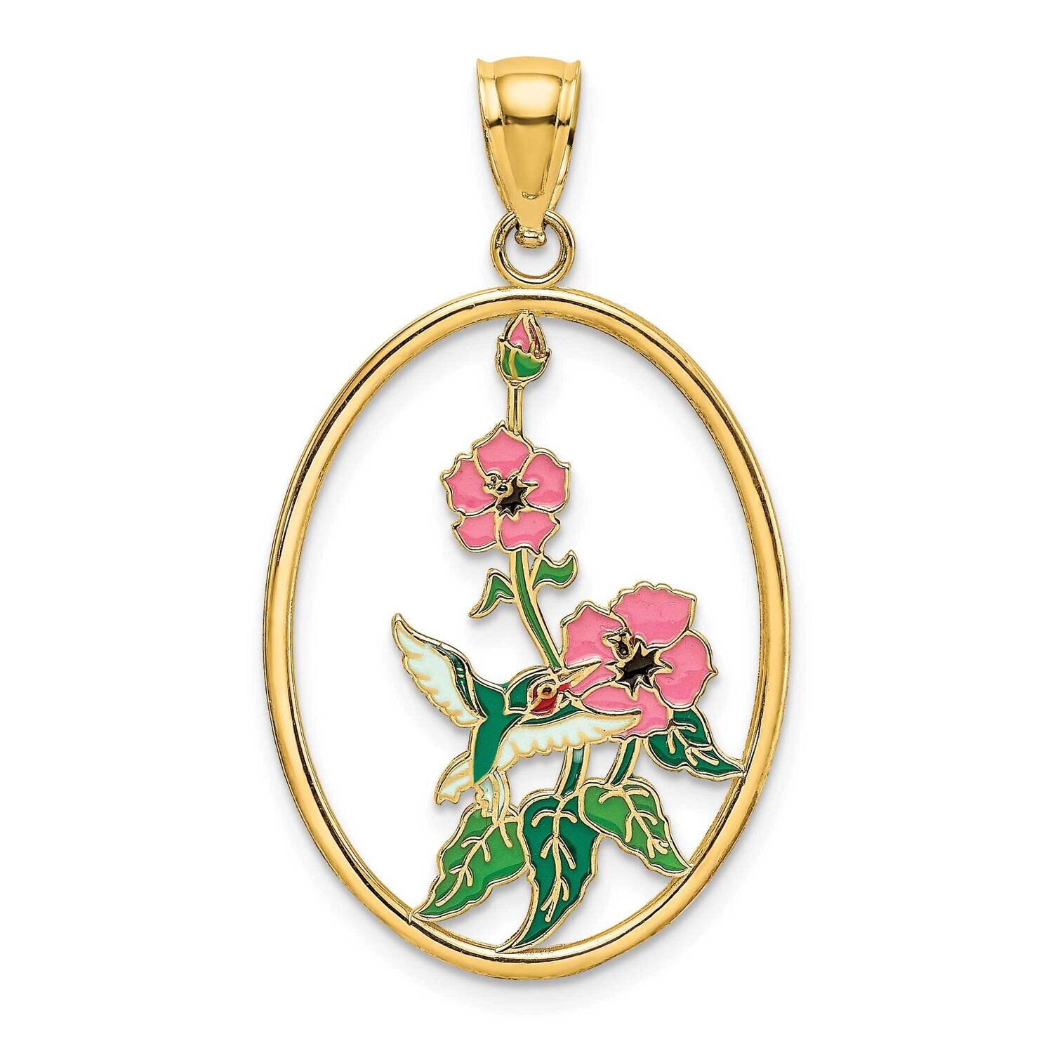 Hummingbird Flowers In Oval Frame Charm 14k Gold Enamel K6863, MPN: K6863, 637218127467