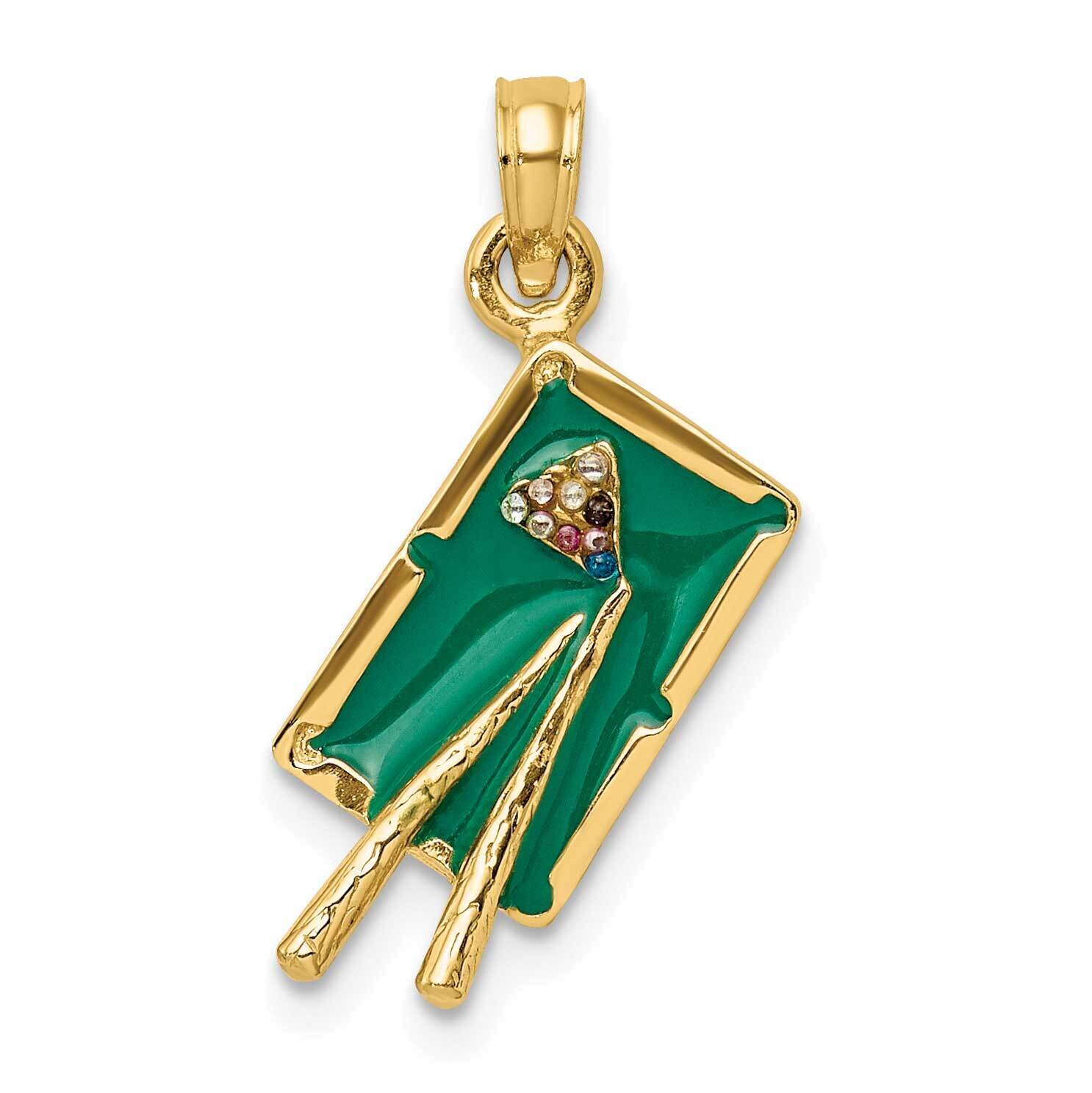 Green Enamel 3-D Pool Table Charm 14k Gold K6870, MPN: K6870, 637218127672
