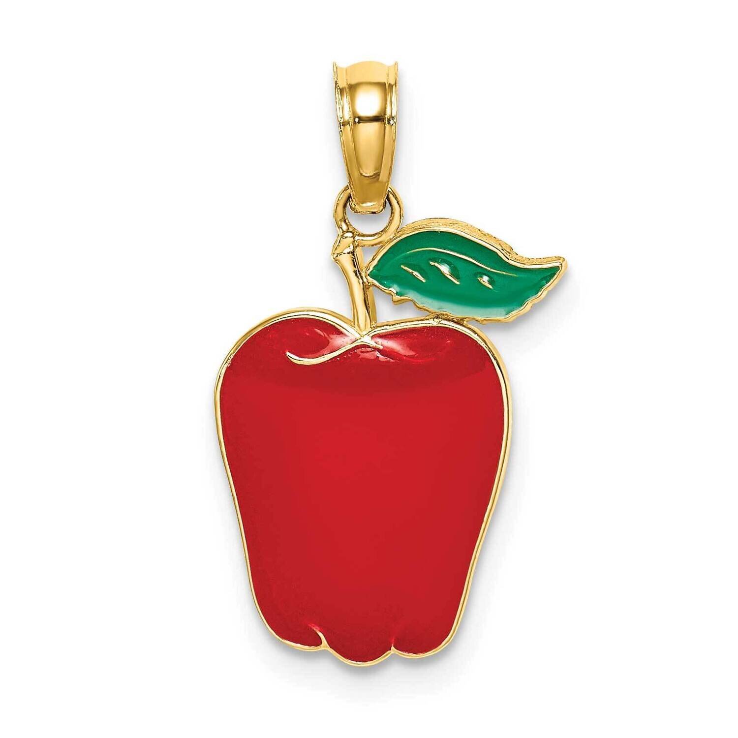 Red Delicious Apple with Stem Leaf 2-D 14k Gold Enamel K6900