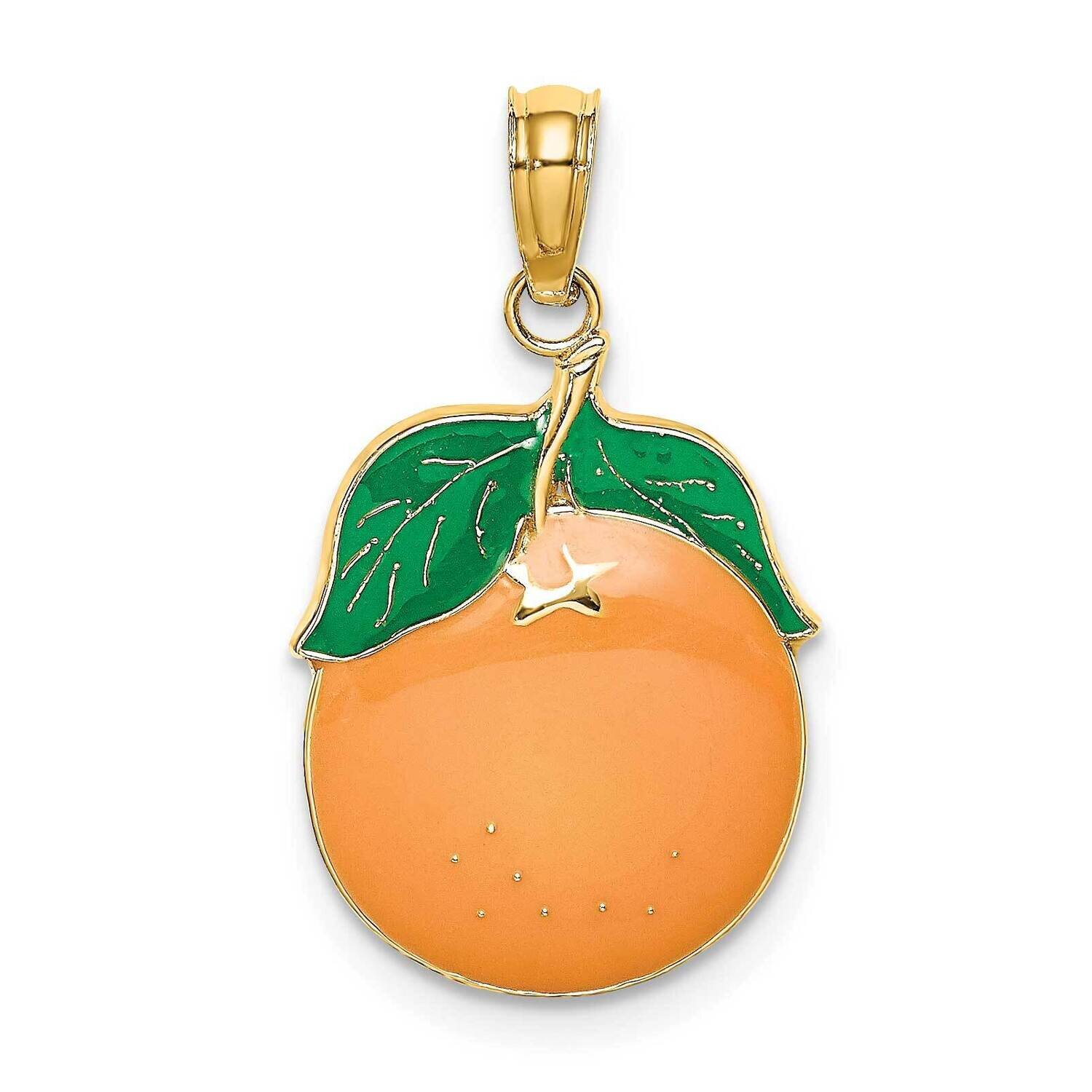 Orange with Stem Leaf 2-D 14k Gold Enamel K6901