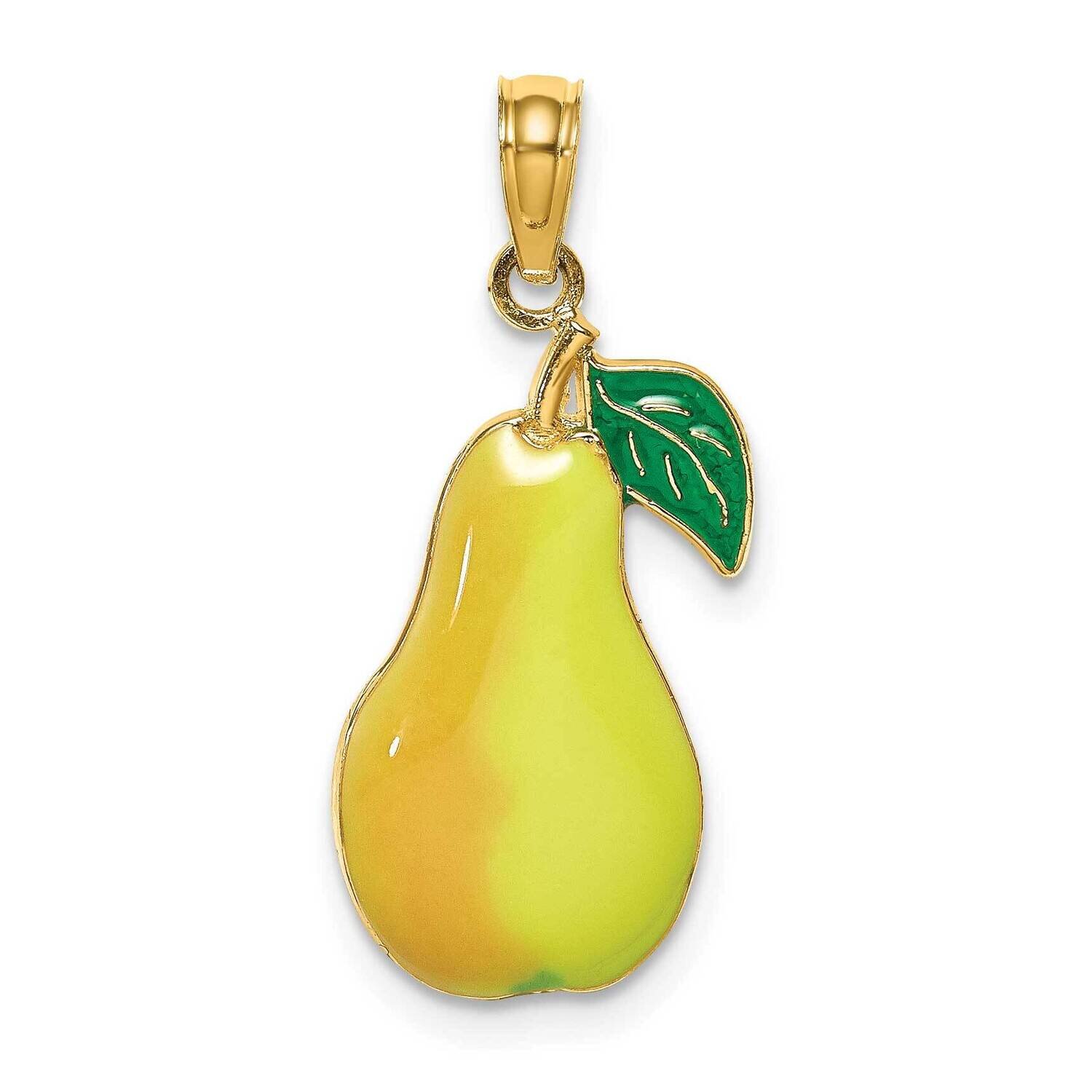 2-D Comice Pear with Stem Leaf Charm 14k Gold Enamel K6909, MPN: K6909, 637218130566