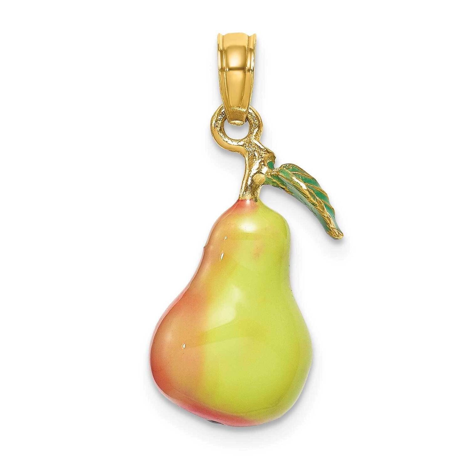 3-D Pear with Stem Leaf Charm 14k Gold Enamel K6925, MPN: K6925, 637218131365