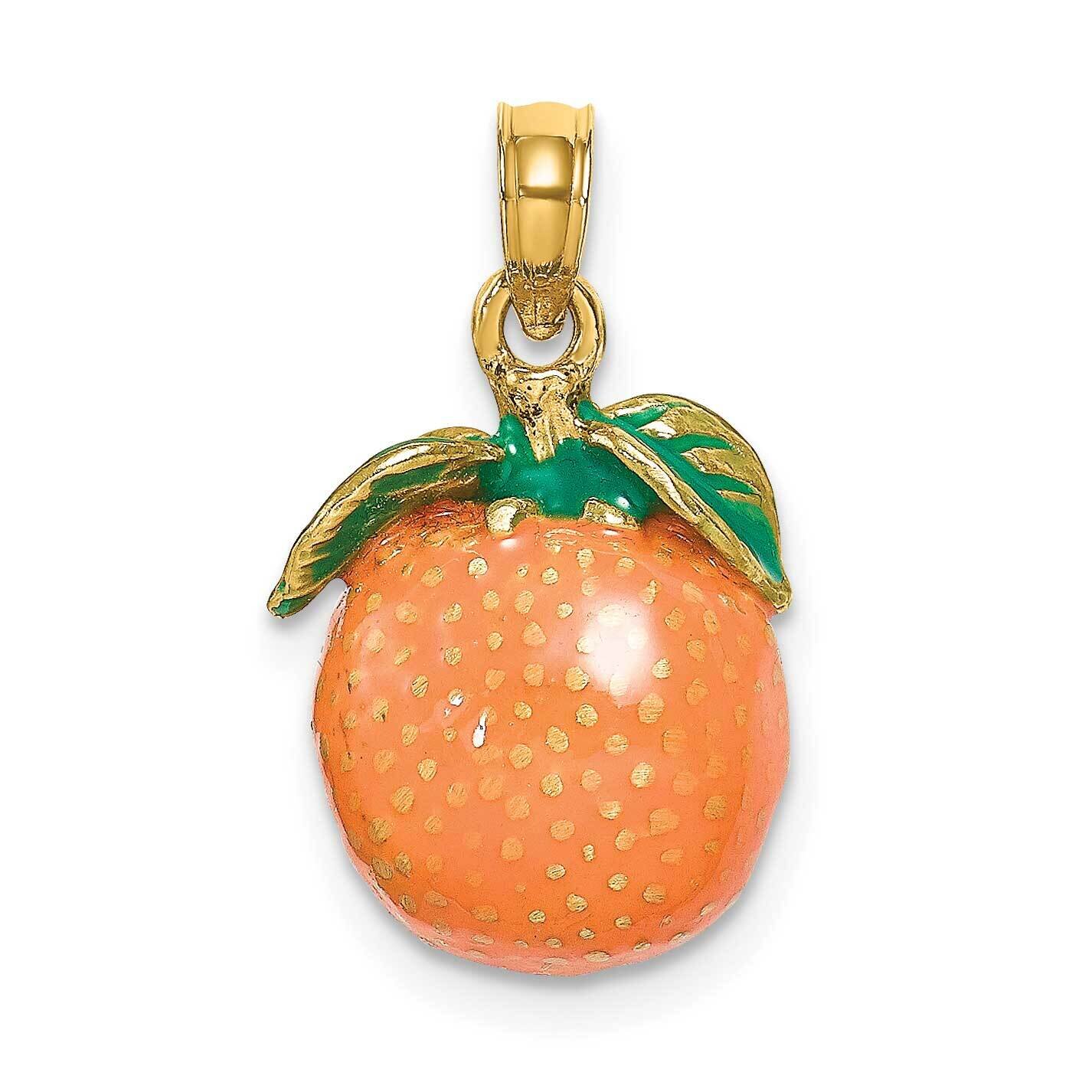 3-D Orange with Stem Leaf Charm 14k Gold Enamel K6926, MPN: K6926, 637218131372