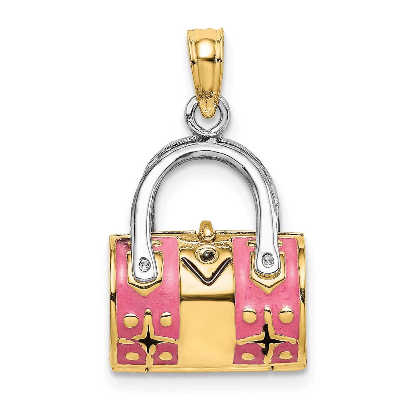 Pink Enameled Handbag Moveable Charm 14k Gold 3-D K6936