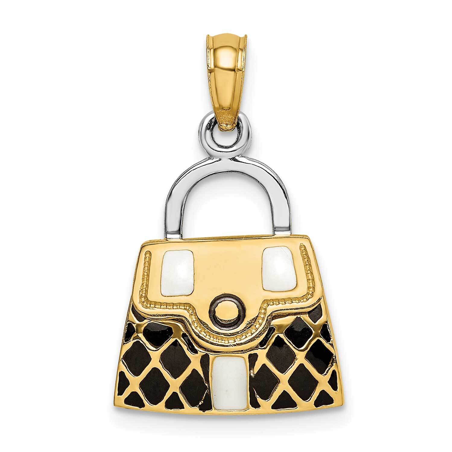 Black White Enamel Moveable Handbag Charm 14k Gold 3-D K6939, MPN: K6939, 637218131518