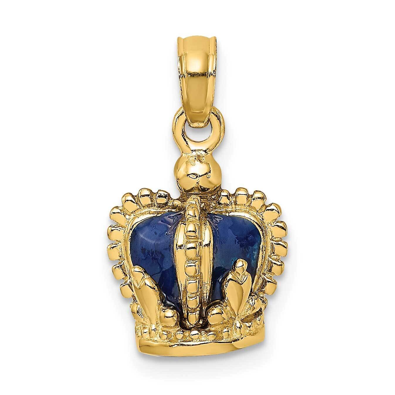 Blue Enamel Inside Crown Charm 14k Gold 3-D K6943, MPN: K6943, 637218131785