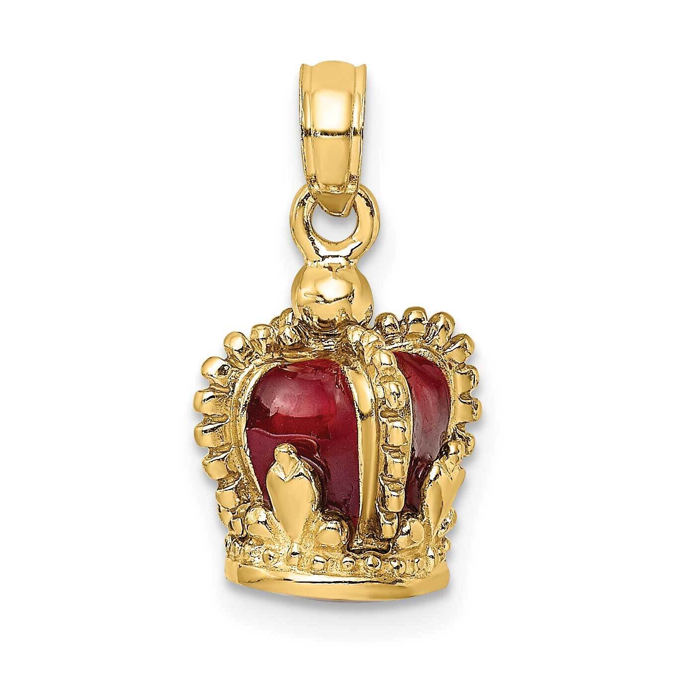 Red Enamel Inside Crown Charm 14k Gold 3-D K6945, MPN: K6945, 637218131792