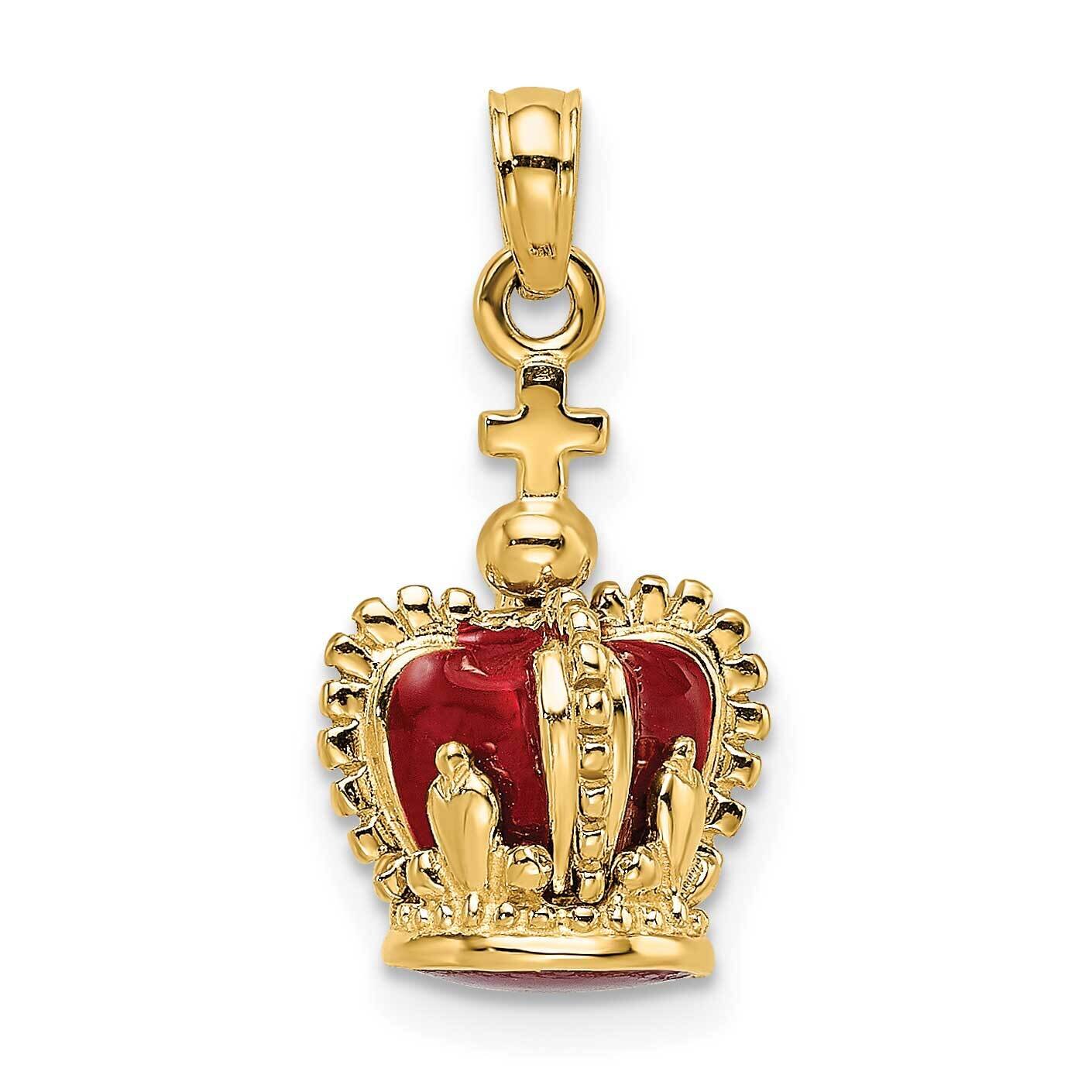 Red Enamel Inside Crown Cross On Top Charm 14k Gold 3-D K6946, MPN: K6946, 637218131815