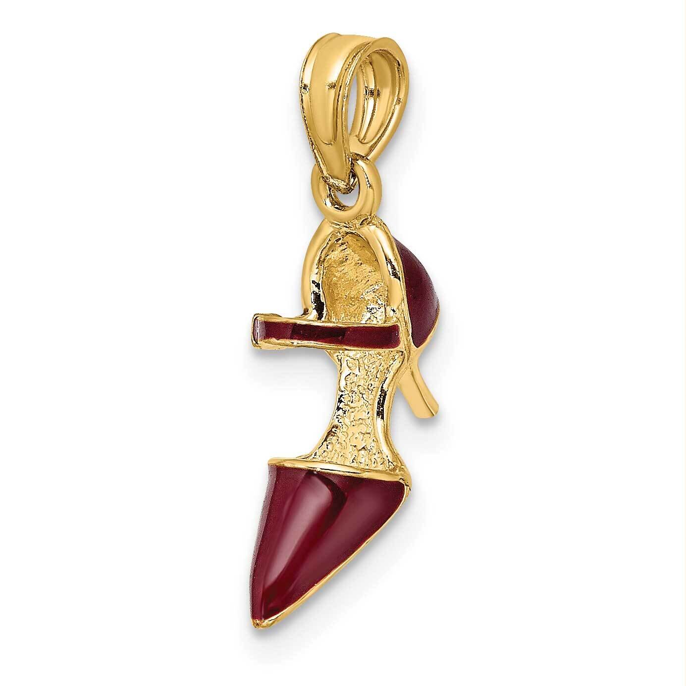 Maroon Enamel Closed Toe High Heel Charm 14k Gold 3-D K6951, MPN: K6951, 637218132348