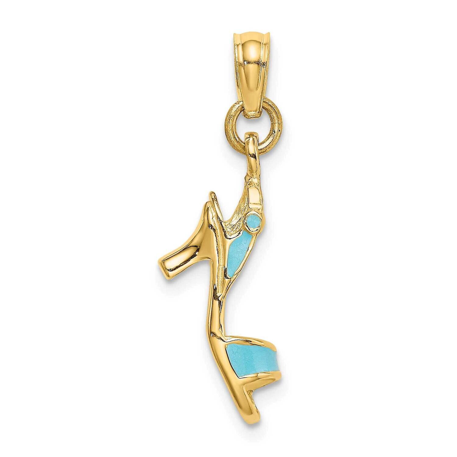 Aqua Enamel Open Toe High Heel Charm 14k Gold 3-D K6952, MPN: K6952, 637218132362