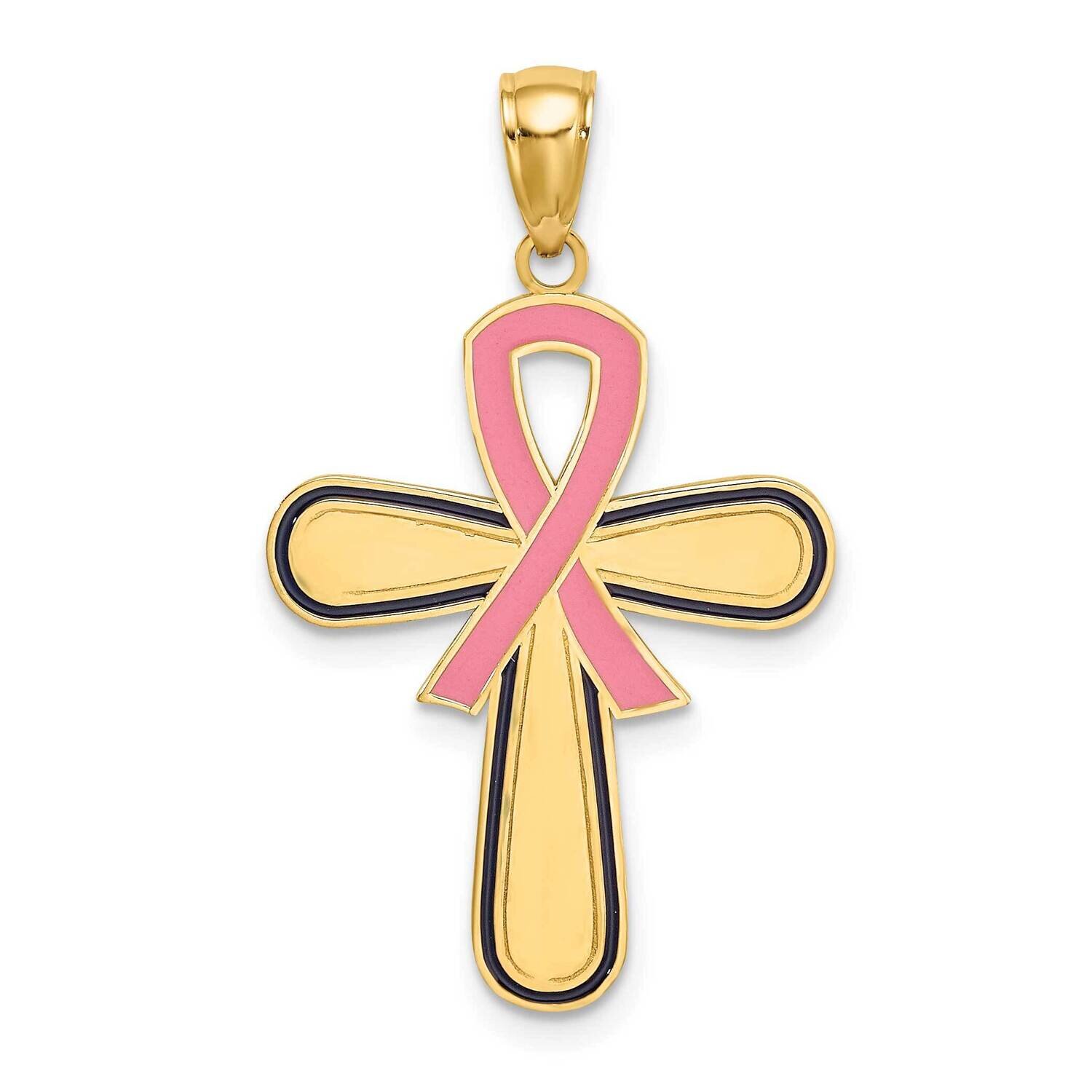 Pink Ribbon Breast Cancer Cross 14k Gold Enamel K6961
