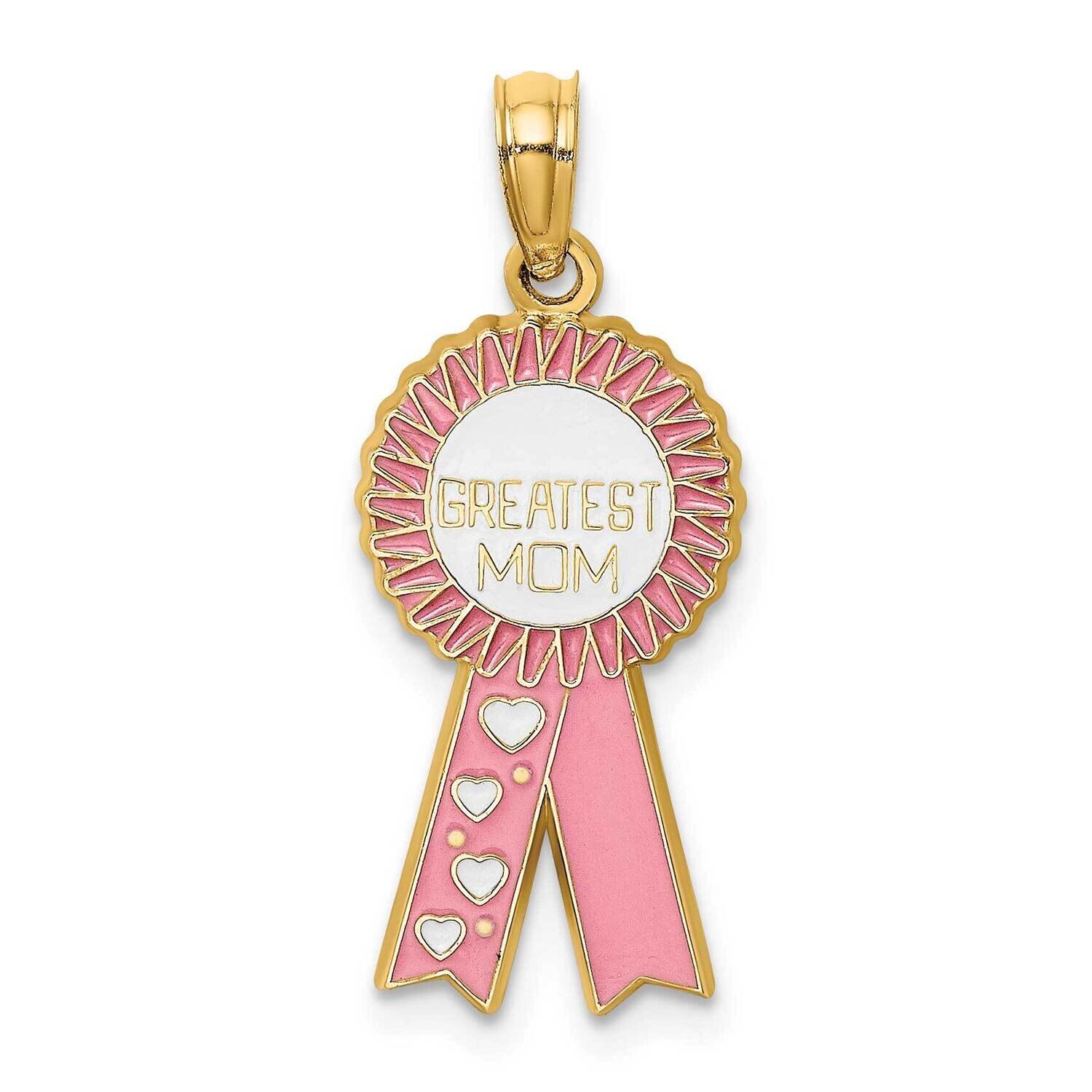 Greatest Mom Pink Ribbon Charm 14k Gold Enamel K6965, MPN: K6965, 637218134687