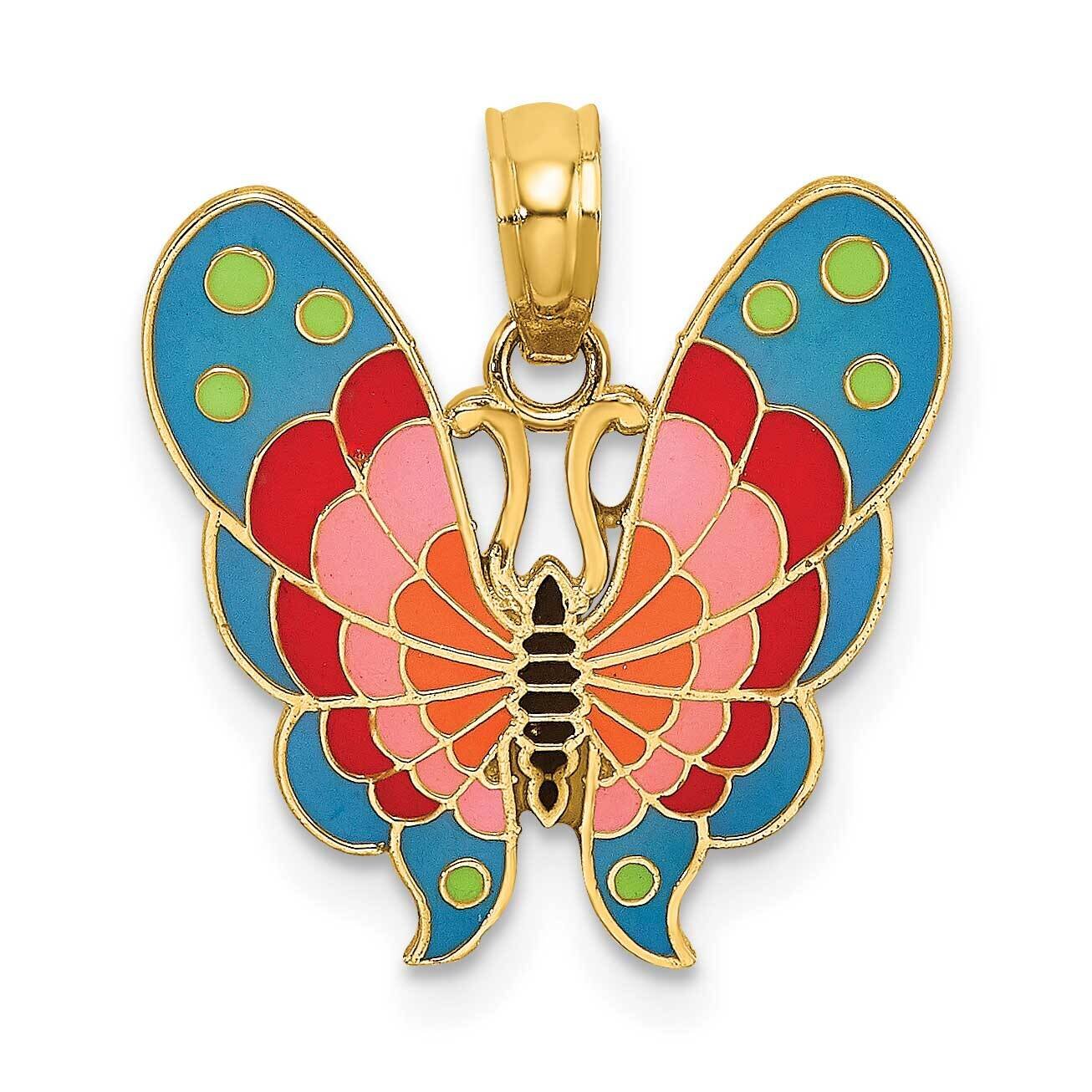 Multi-Color Enamel Butterfly Charm 14k Gold K6987