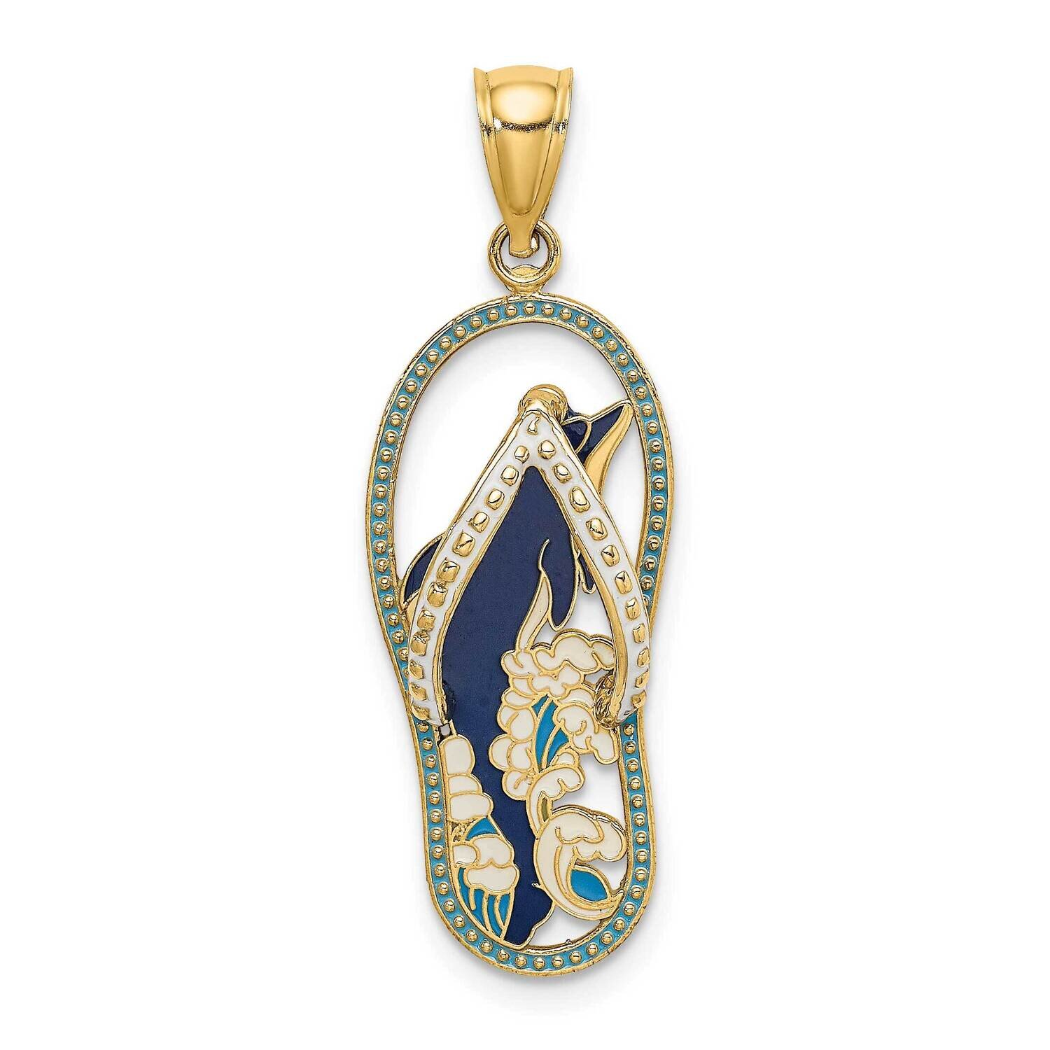 Dolphin Flip-Flop Charm 14k Gold Enamel K7004, MPN: K7004, 637218137787