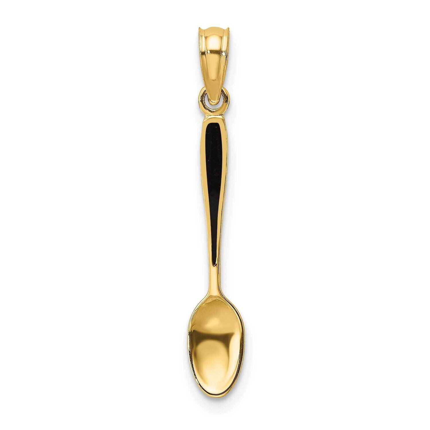 Black Enamel Table Spoon Charm 14k Gold 3-D K7017