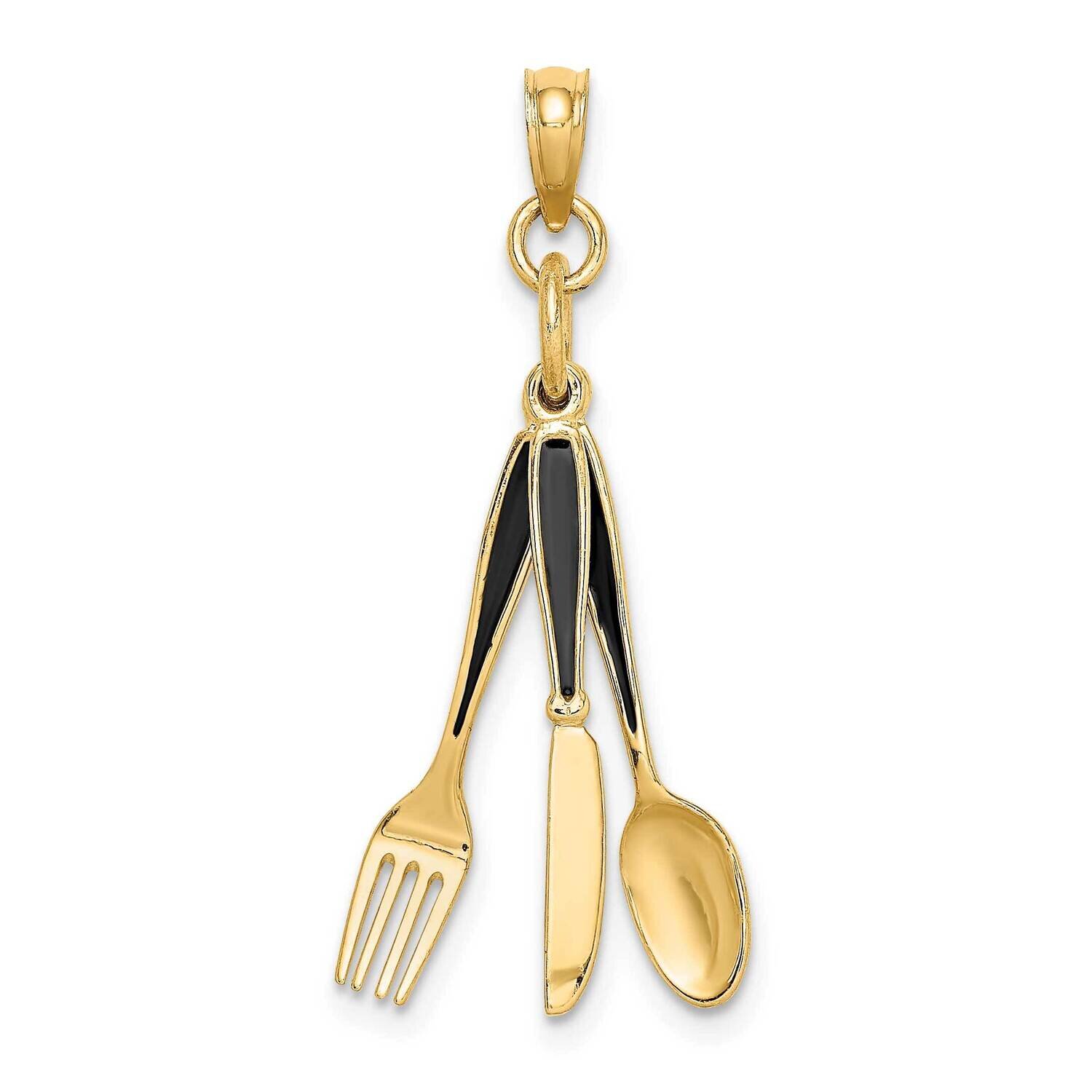Enamel Knife Fork Spoon Moveable Charm 14k Gold 3-D K7020