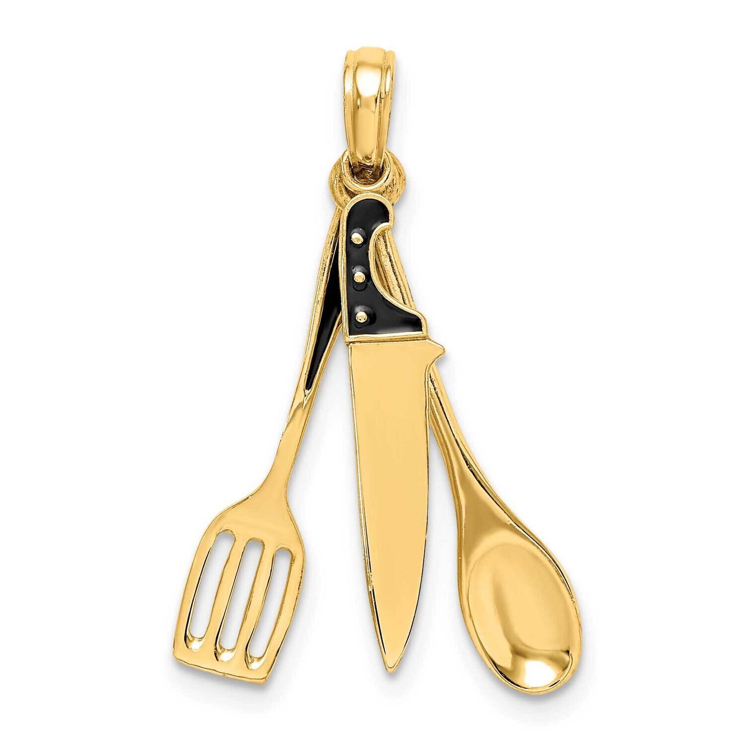 Enamel Butcher Knife Spoon Spatula Moveable Charm 14k Gold 3-D K7021, MPN: K7021, 637218138890