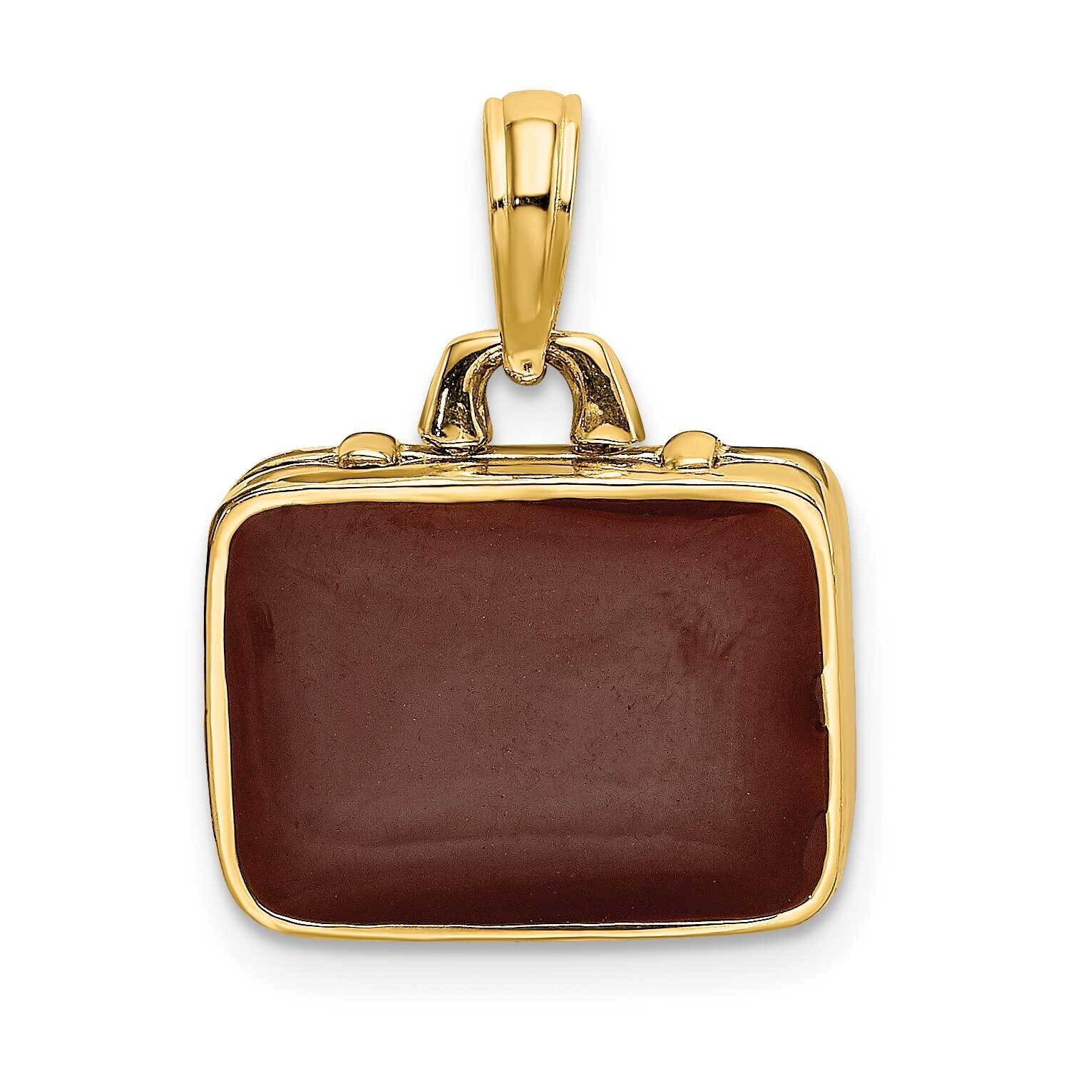 Brown Enamel 3-D Briefcase Charm 14k Gold K7029