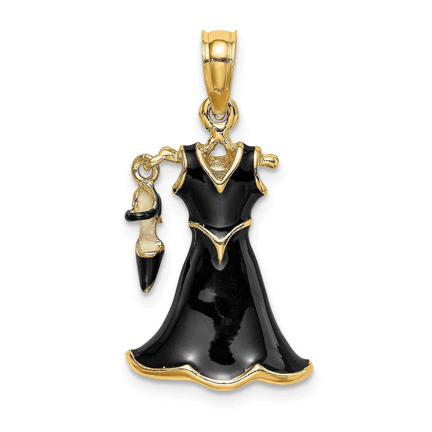 Moveable Enamel Black Dress with Shoe Charm 14k Gold 3-D K7032, MPN: K7032, 637218139927