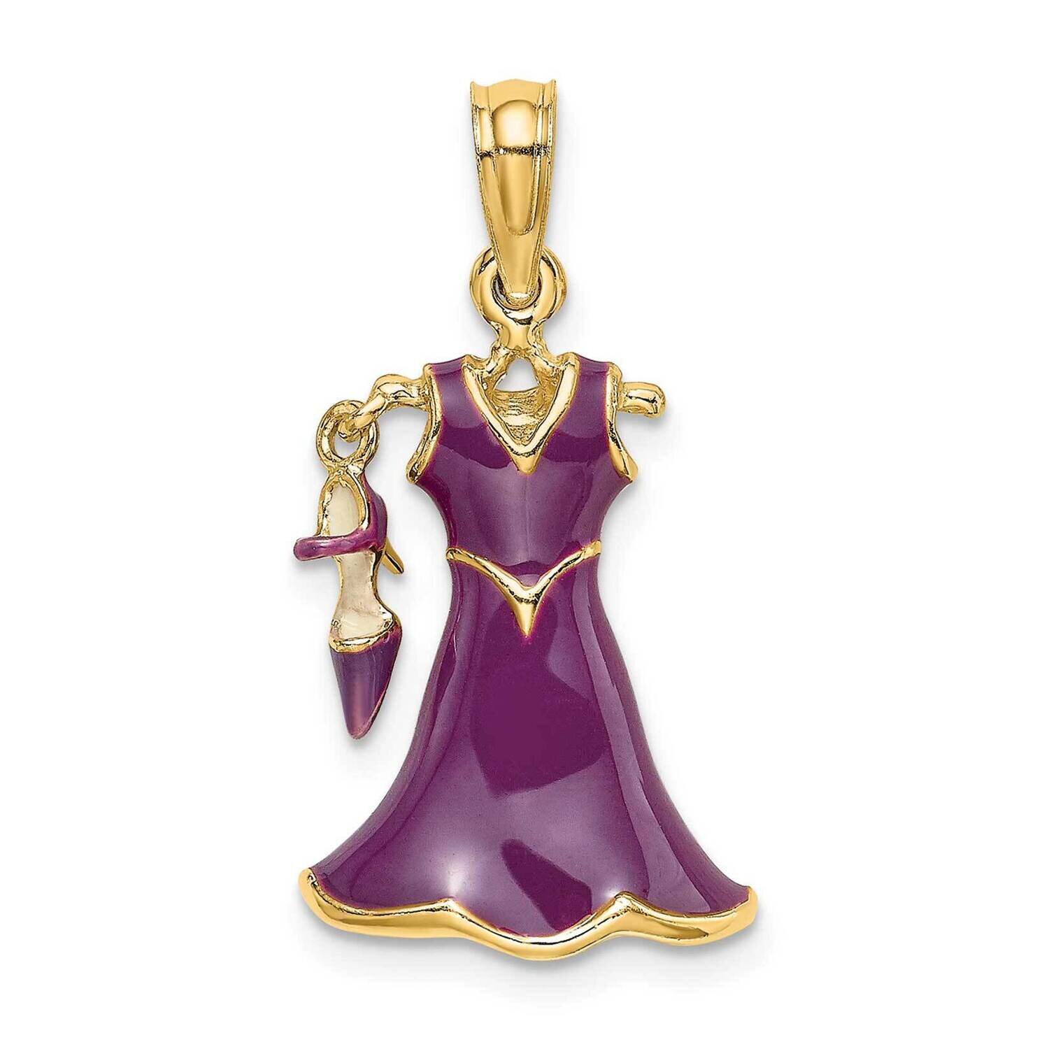 Moveable Enamel Eggplant Dress with Shoe Charm 14k Gold 3-D K7033, MPN: K7033, 637218139934