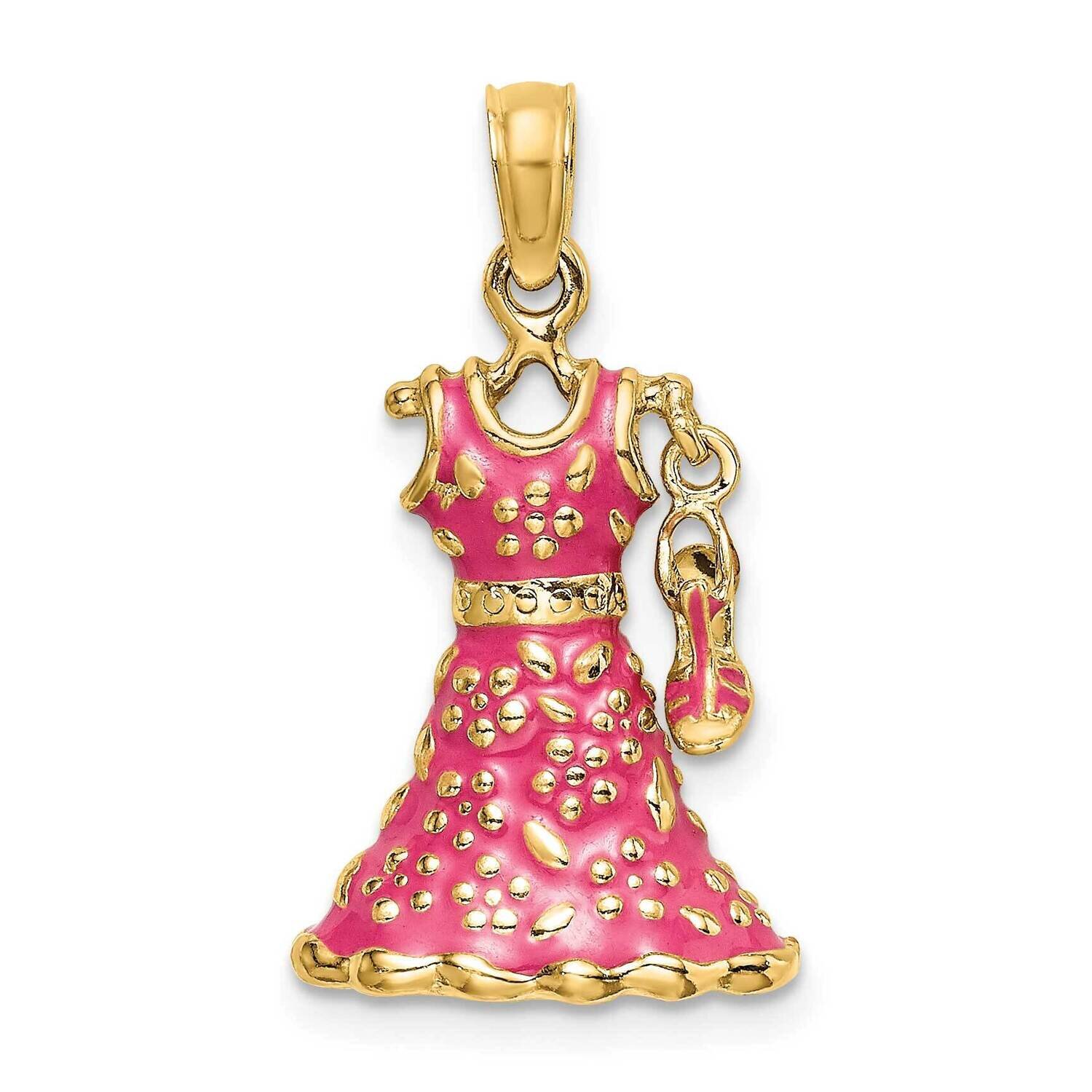 Moveable Enamel Pink Floral Dress with Shoe Charm 14k Gold 3-D K7035, MPN: K7035, 637218139958