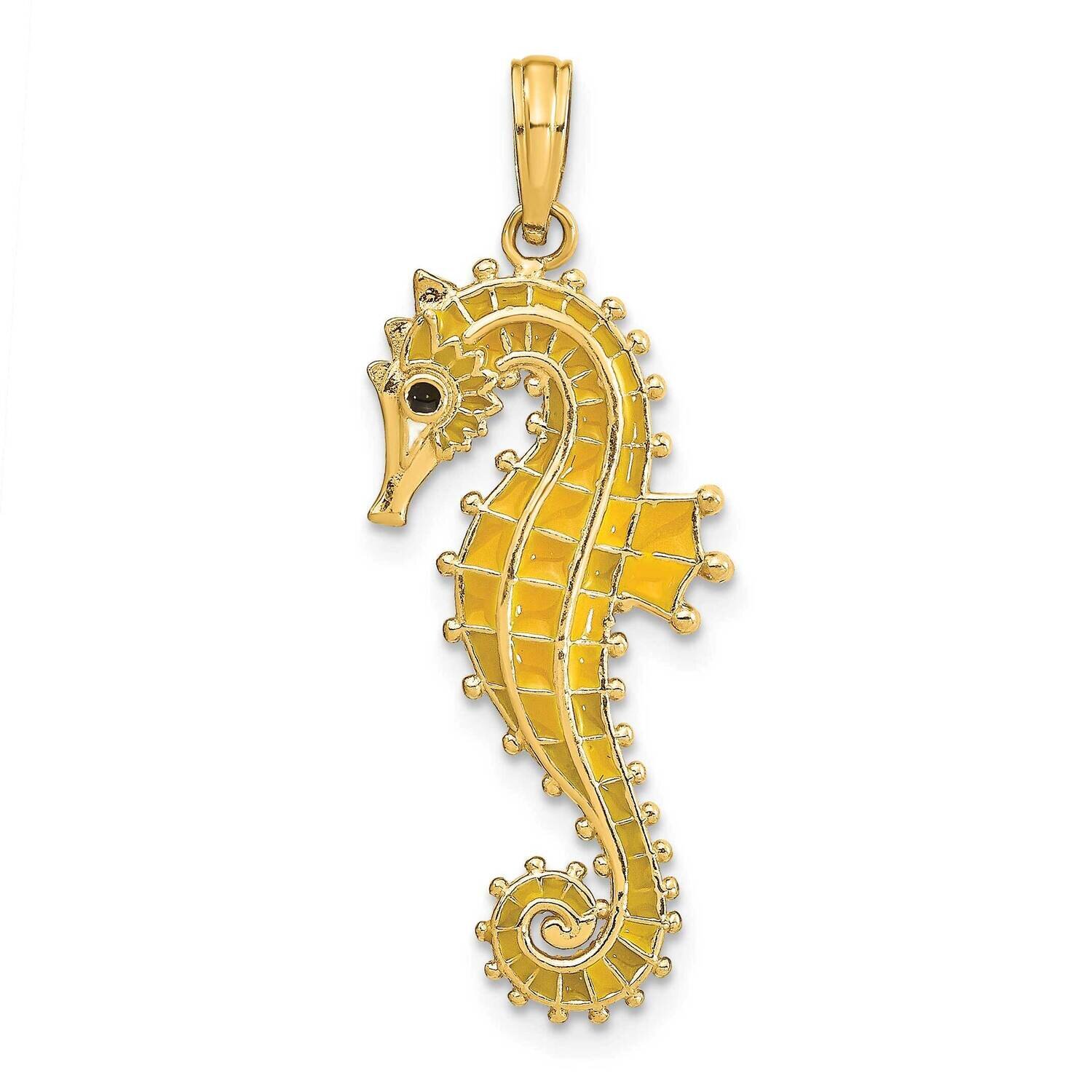 Yellow Enamel Seahorse Charm 14k Gold 3-D K7046, MPN: K7046, 637218140862