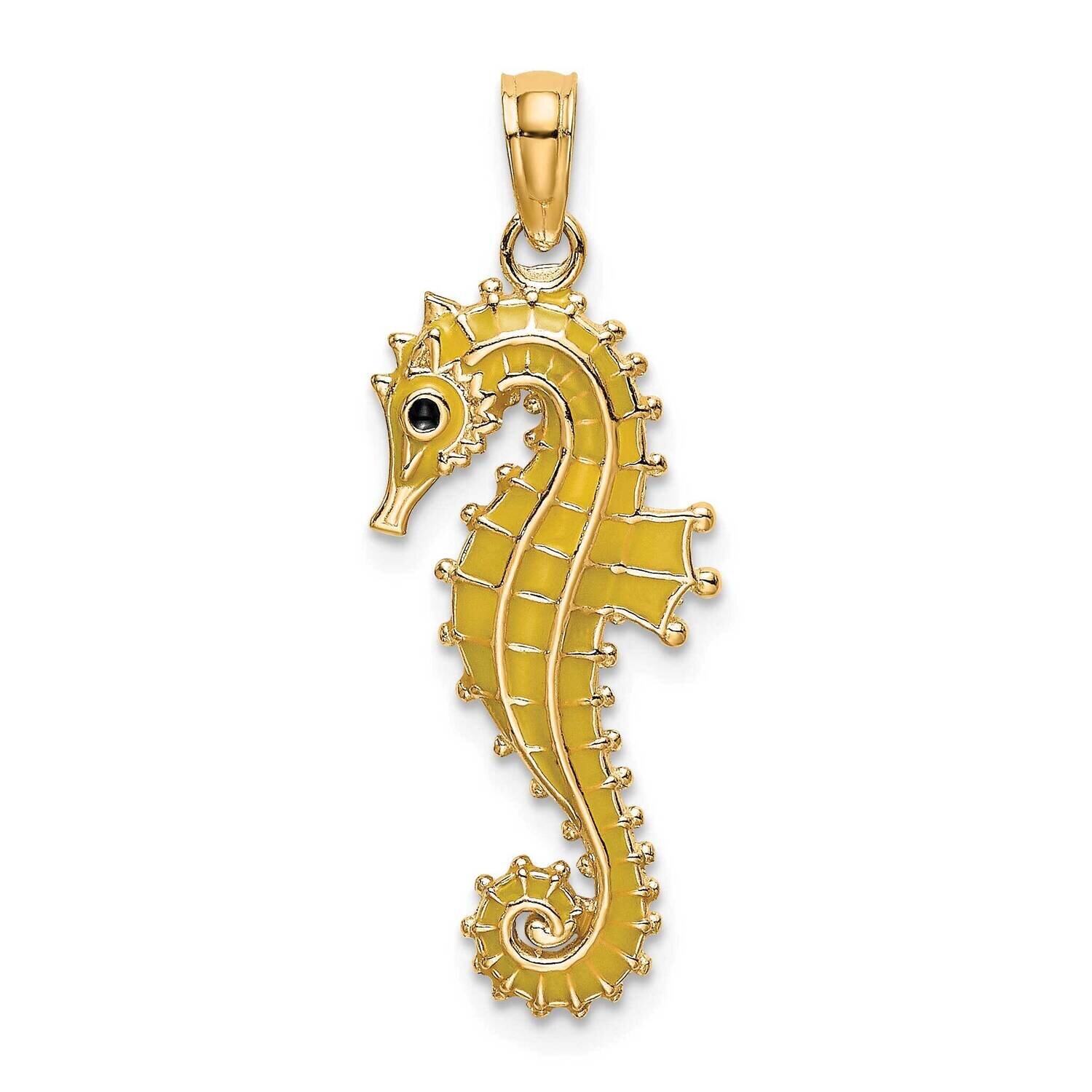 Enamel Seahorse Charm 14k Gold 3-D K7047